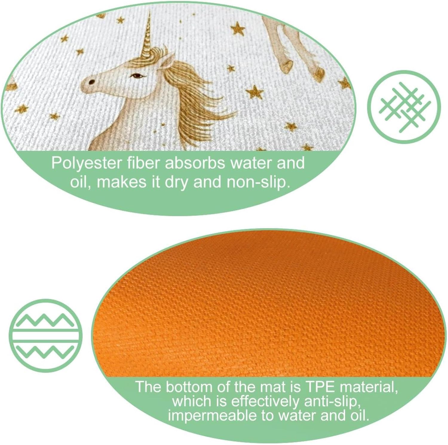 HOHODIY Set of 2 Gold Unicorns Kitchen Mats