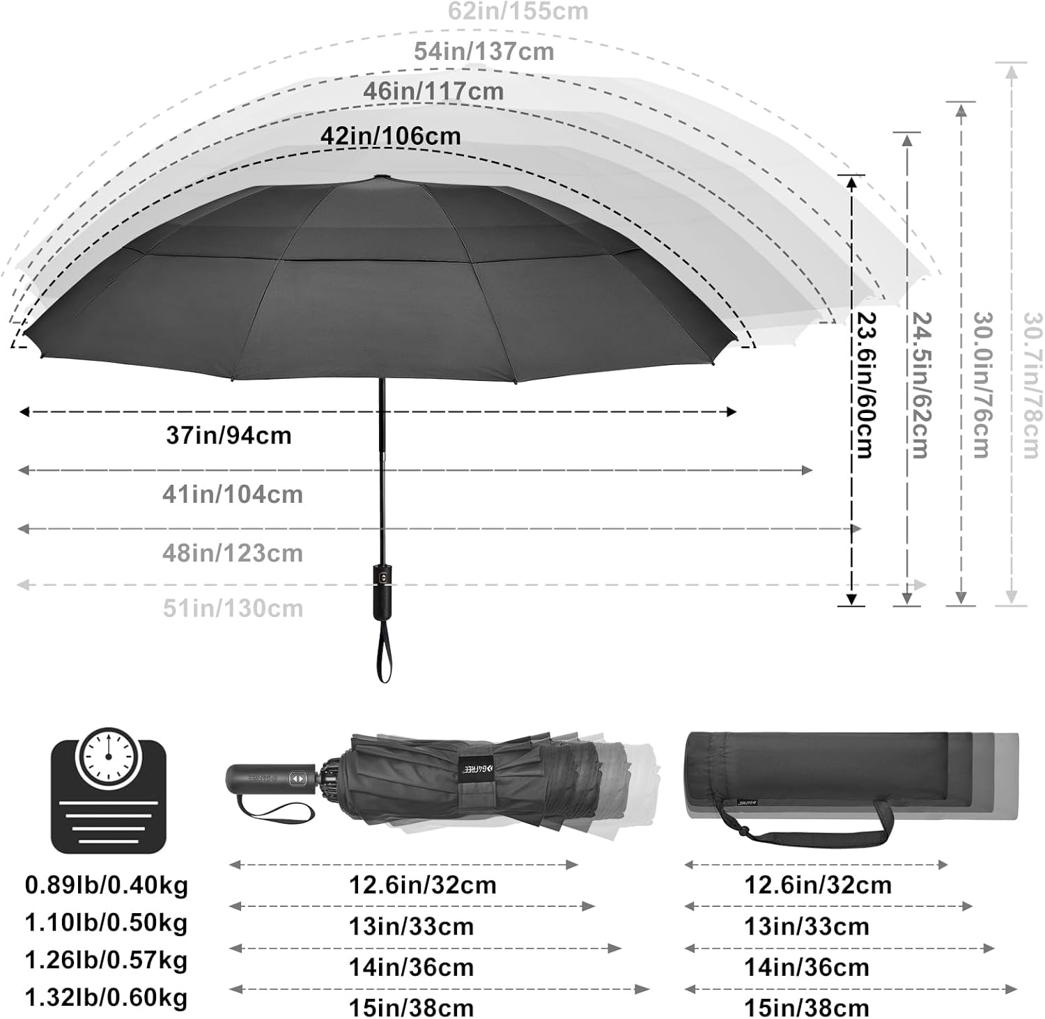 G4Free 62 Inch Double Canopy Folding Golf Umbrella