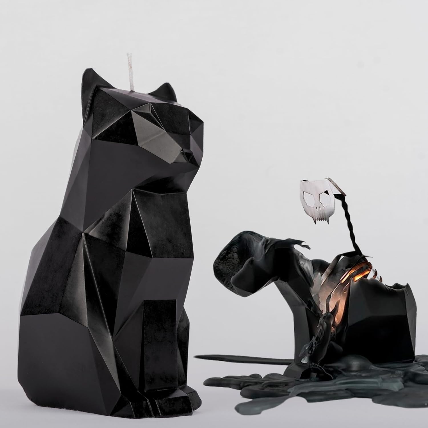Lidy Gothic Cat Candle - Black with Skeleton 7in 24hr Burn