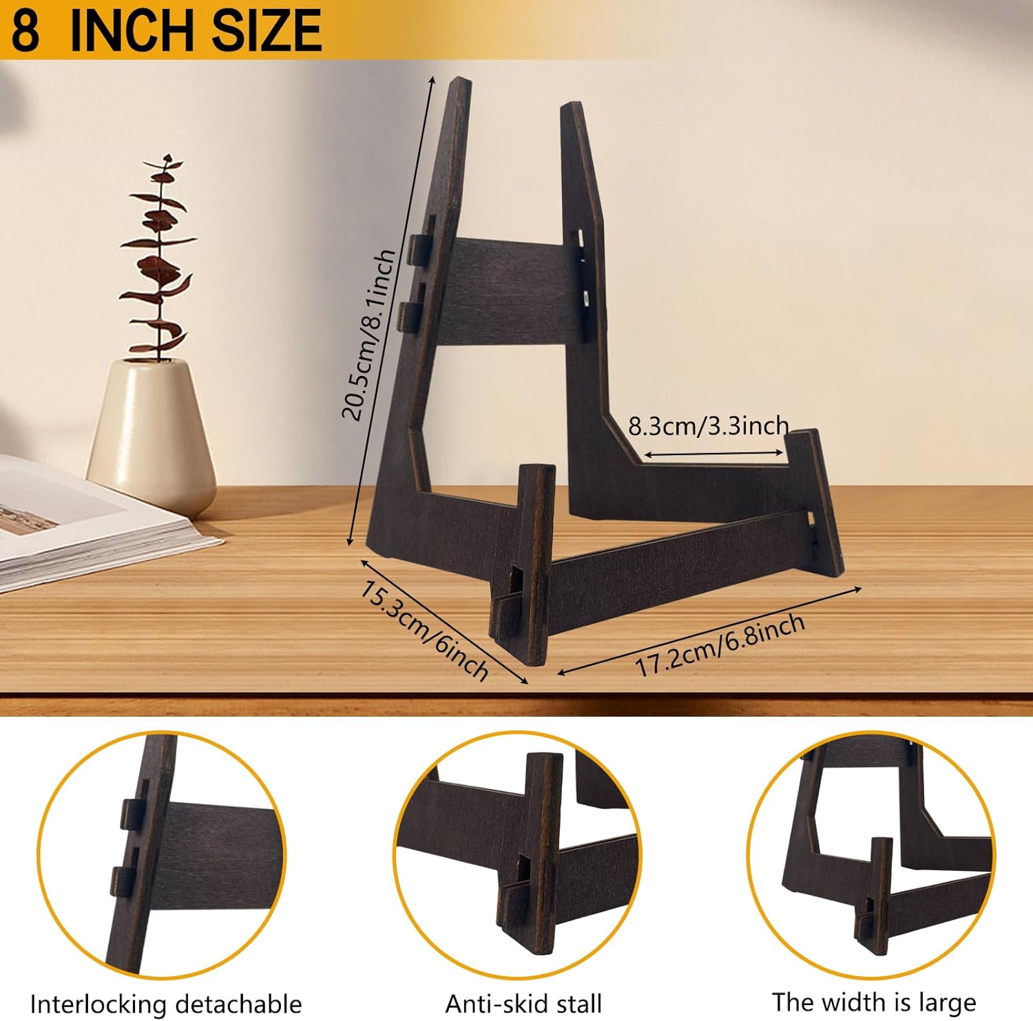 COLOOFO 8 Inch Plate Stand Wooden Easel Display Stand