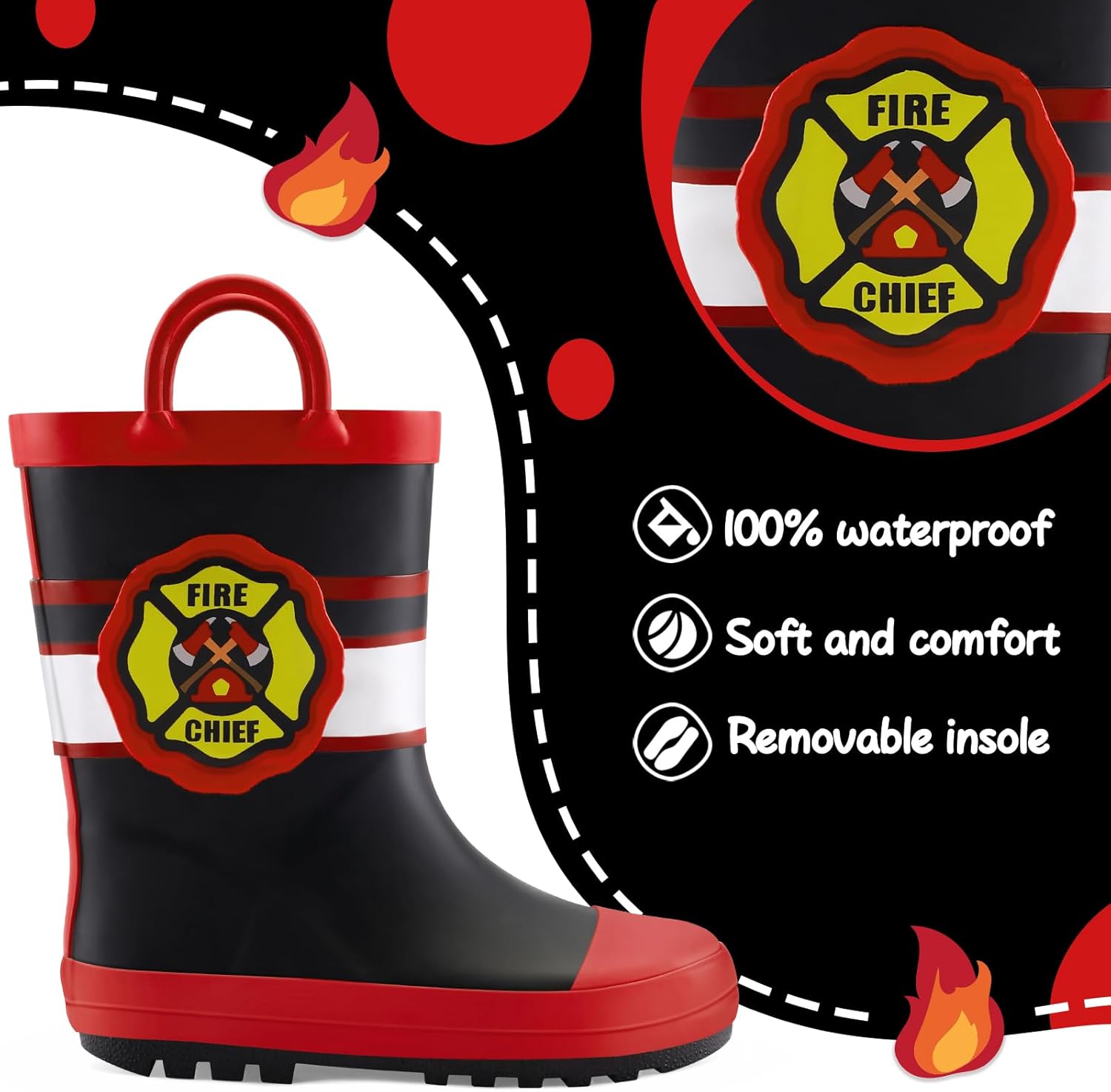 Mysoft Waterproof Rain Boots for Kids with Handles and Anti-Slip Tread