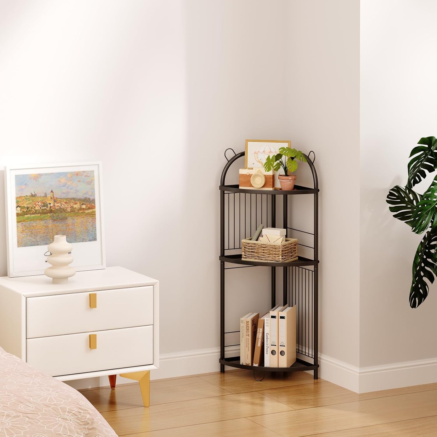 CICUFY Corner Shelf 3 Tier Metal Black