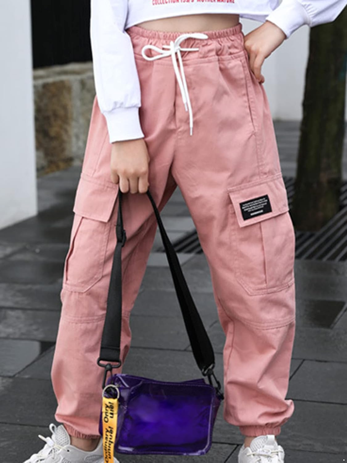 Agoky Girls Cargo Jogger Pants with Drawstring and 4 Pockets