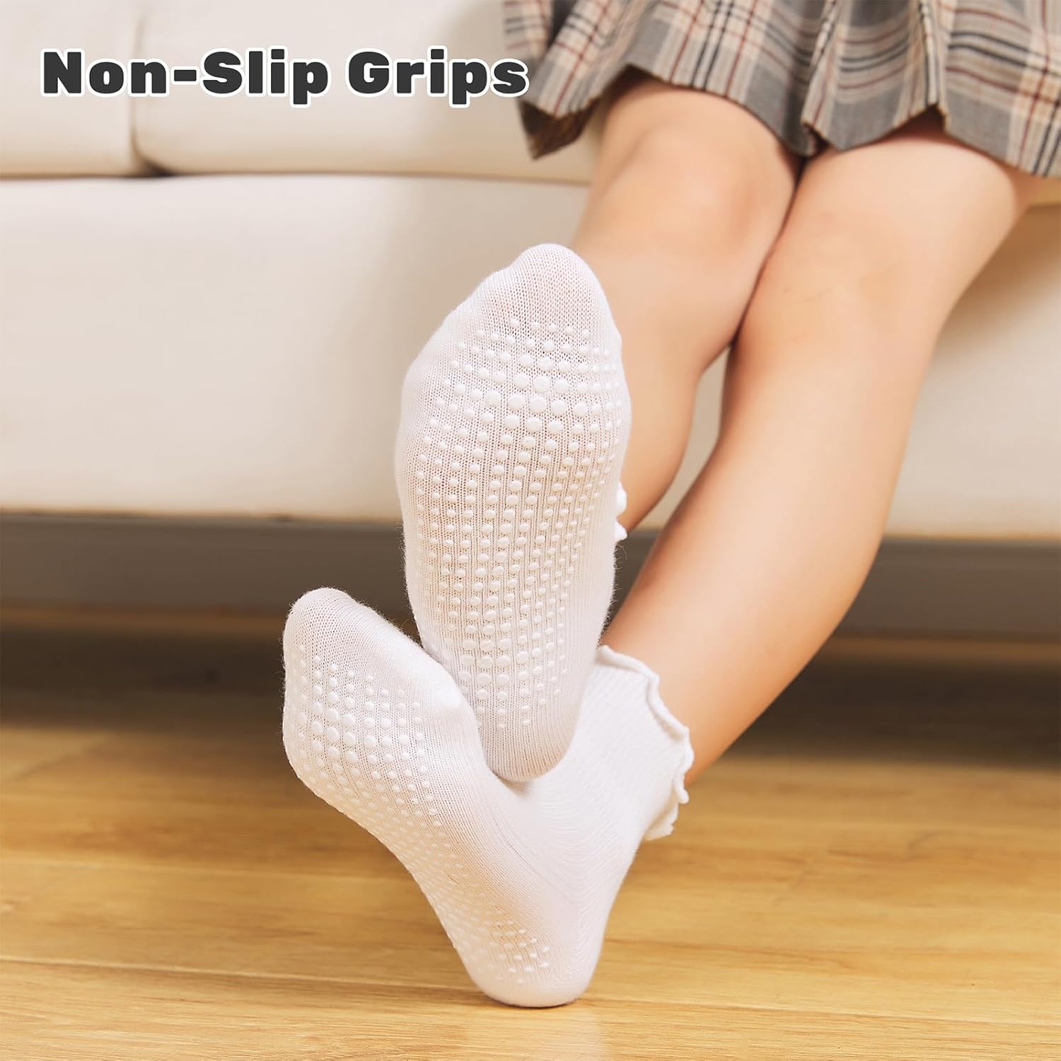 ANYANIME Toddler Ruffle Socks for Girls - Cute Non-Slip Soft Grip Socks