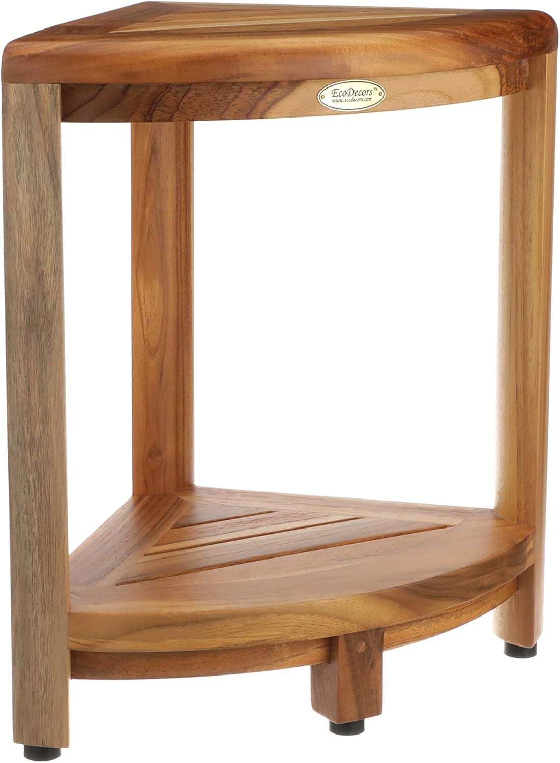 EcoDecors Teak Wood Corner Shower Stool with Shelf