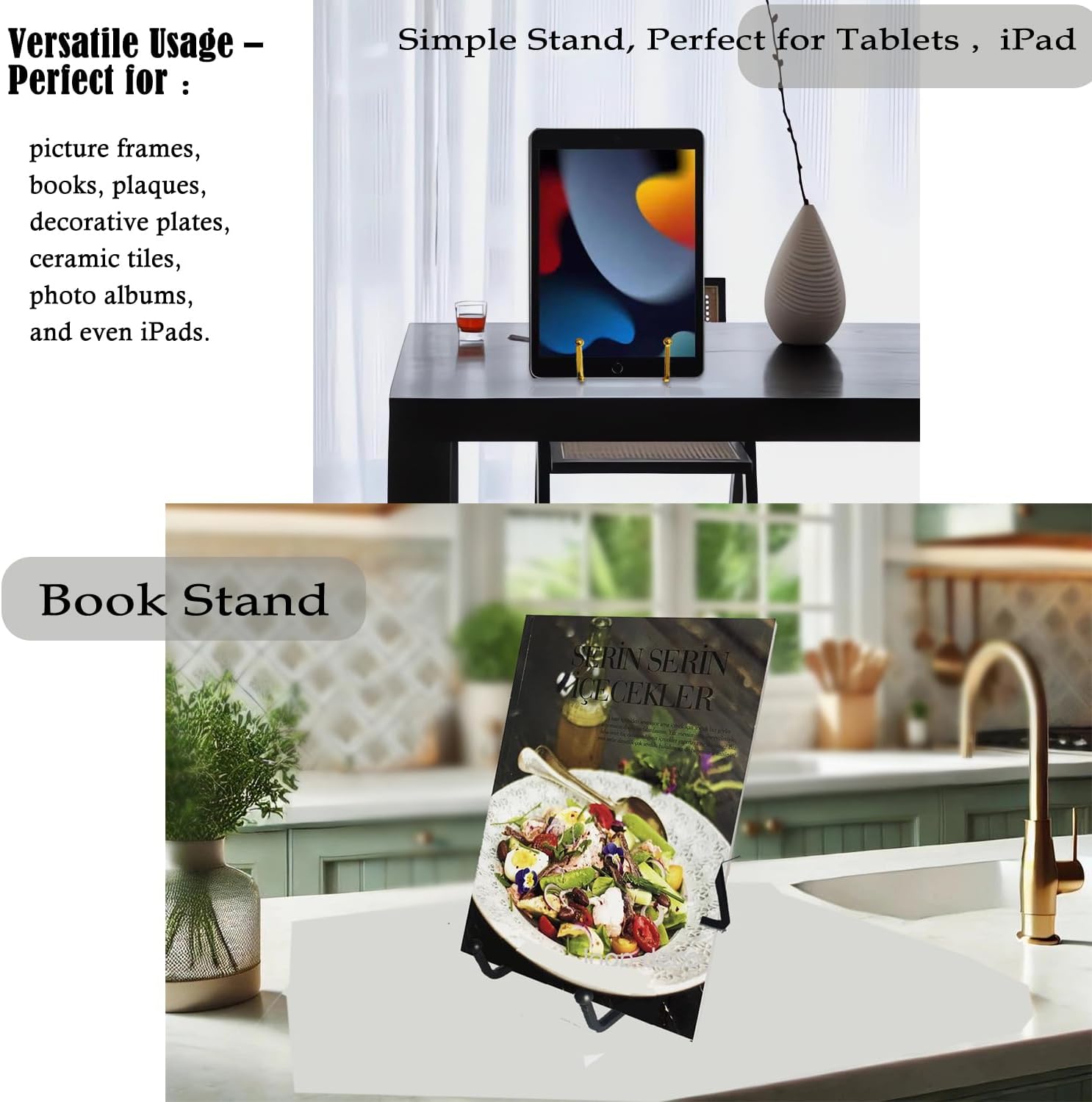 Constefire Plate Display Stand Set 45 Inch Gold 6 Inch Black Metal