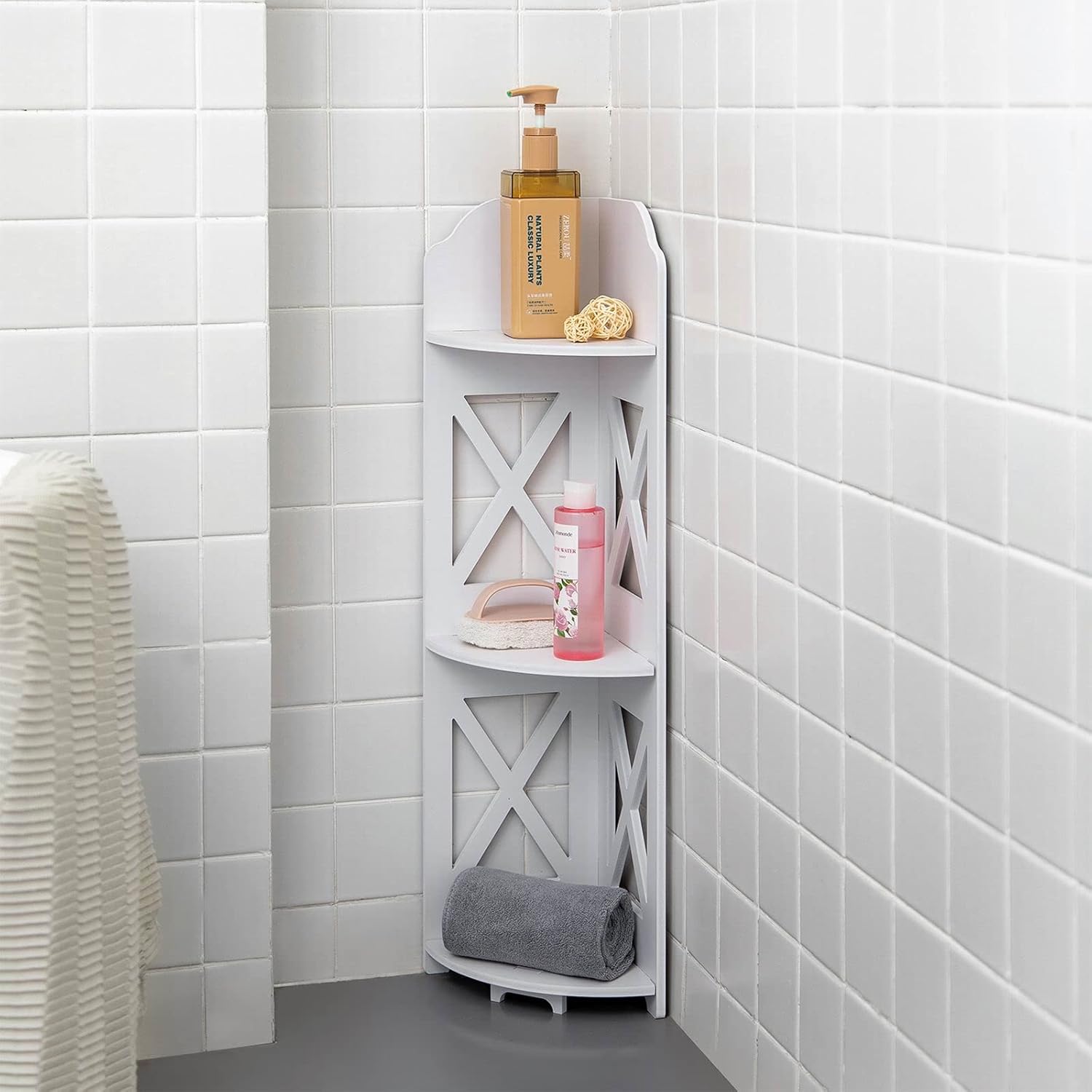 TuoxinEM Waterproof Corner Shelf for Bathroom Storage White