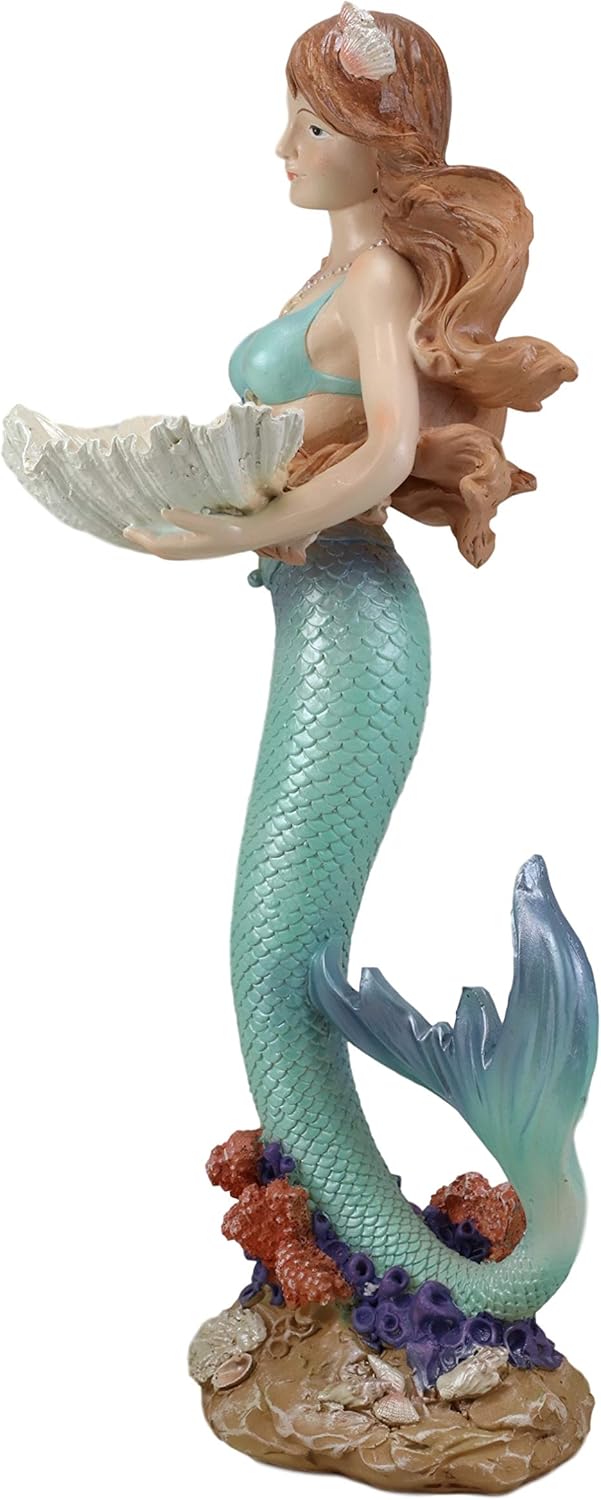 Ebros 17 Inch Tall Mermaid Ariel Statue with Oyster Shell