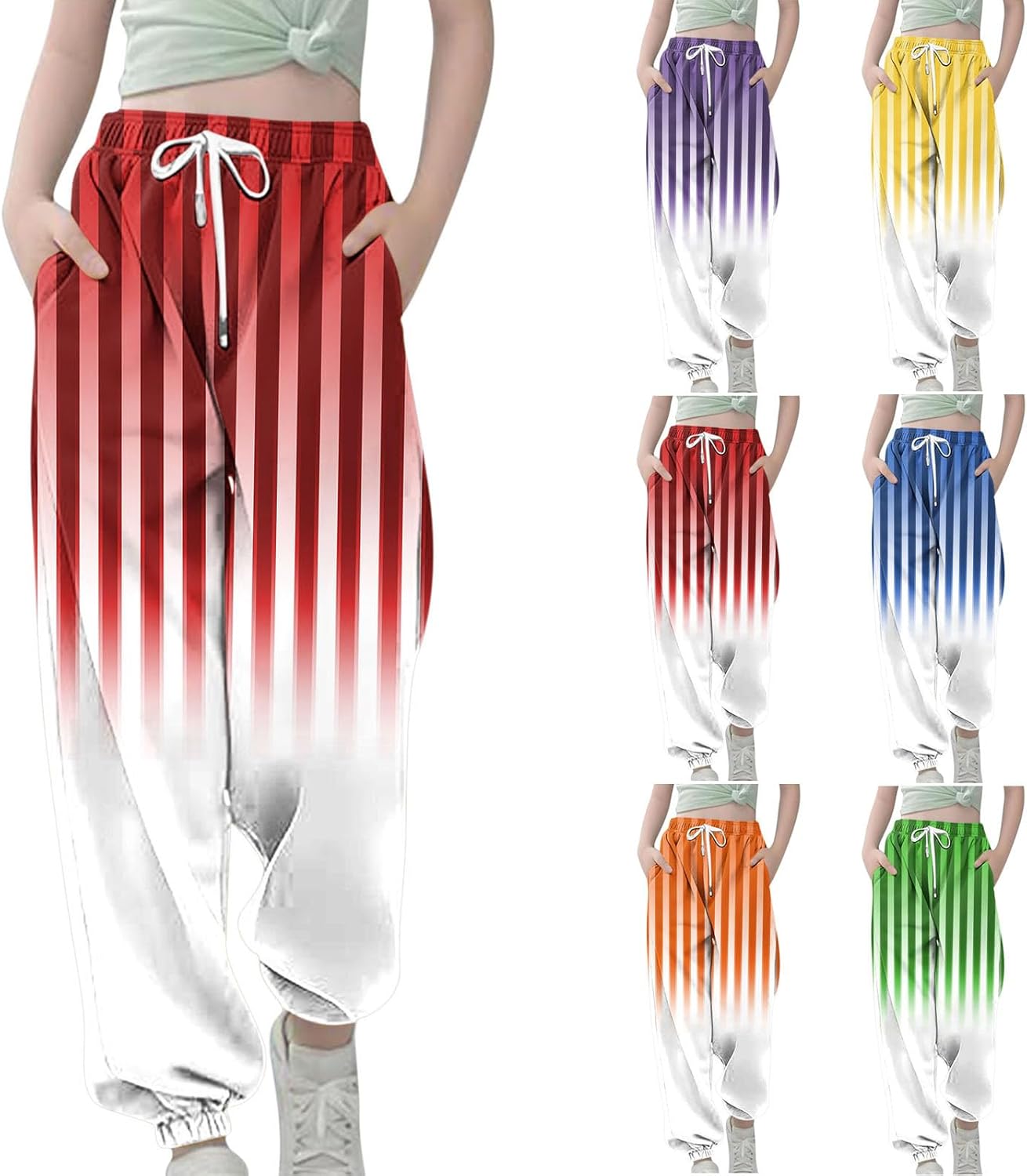 Teen Girls Striped Baggy Joggers for Summer 1