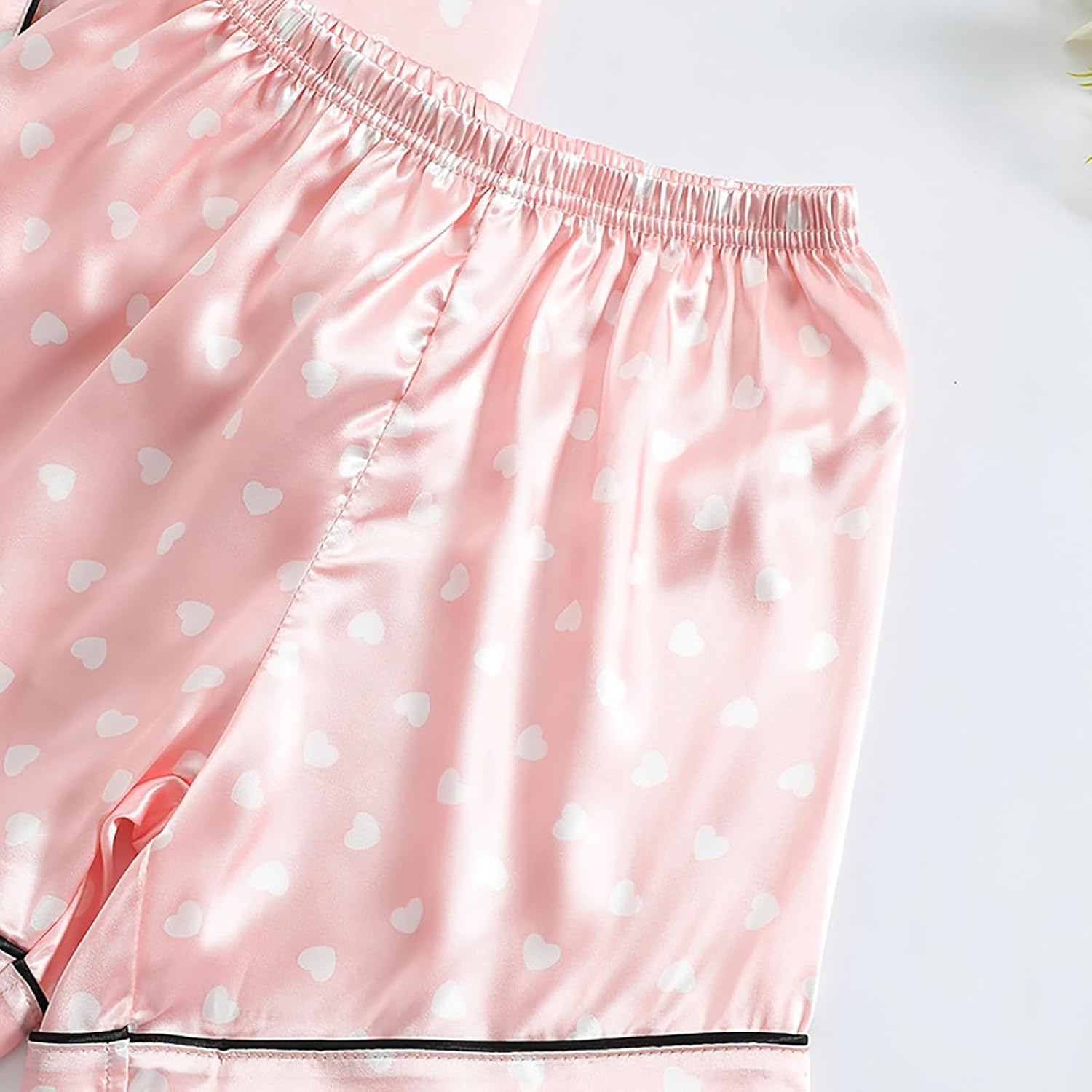 Toddler Girls Satin Pajamas Set with Heart Print and Buttons