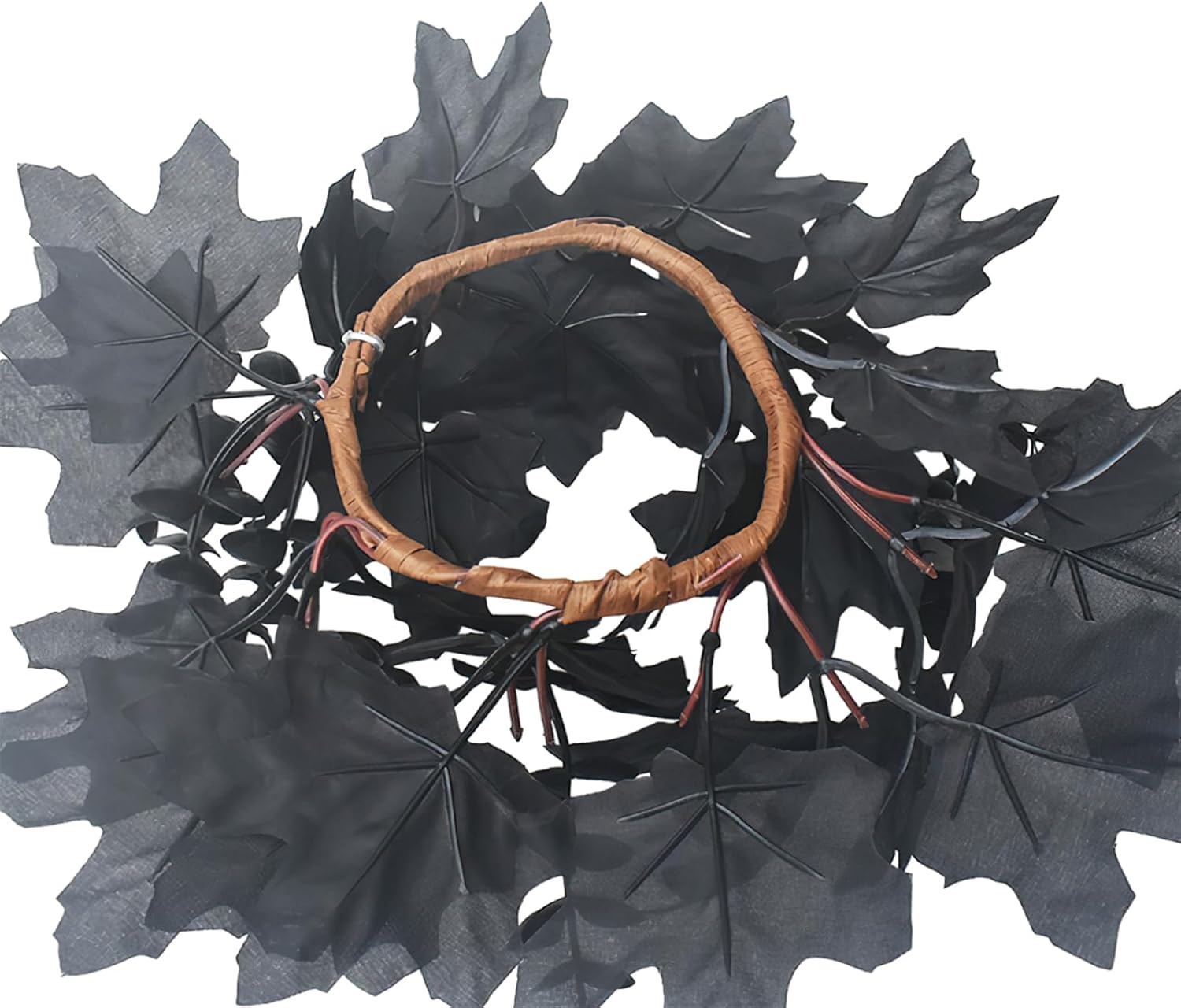 Halloween Candle Wreath with Black Maple Leaf Design