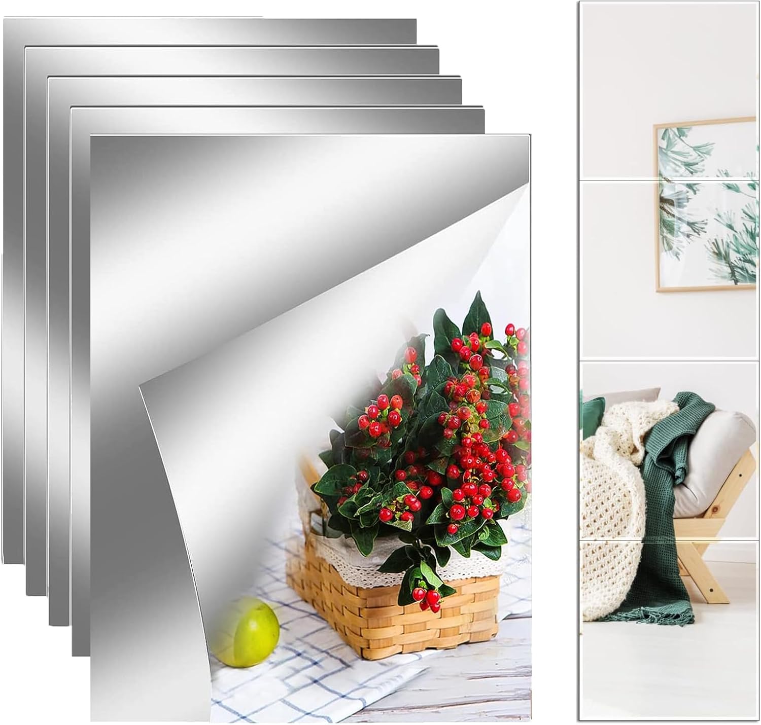YVPSI 6PCS 8x6 Flexible Acrylic Mirror Tiles