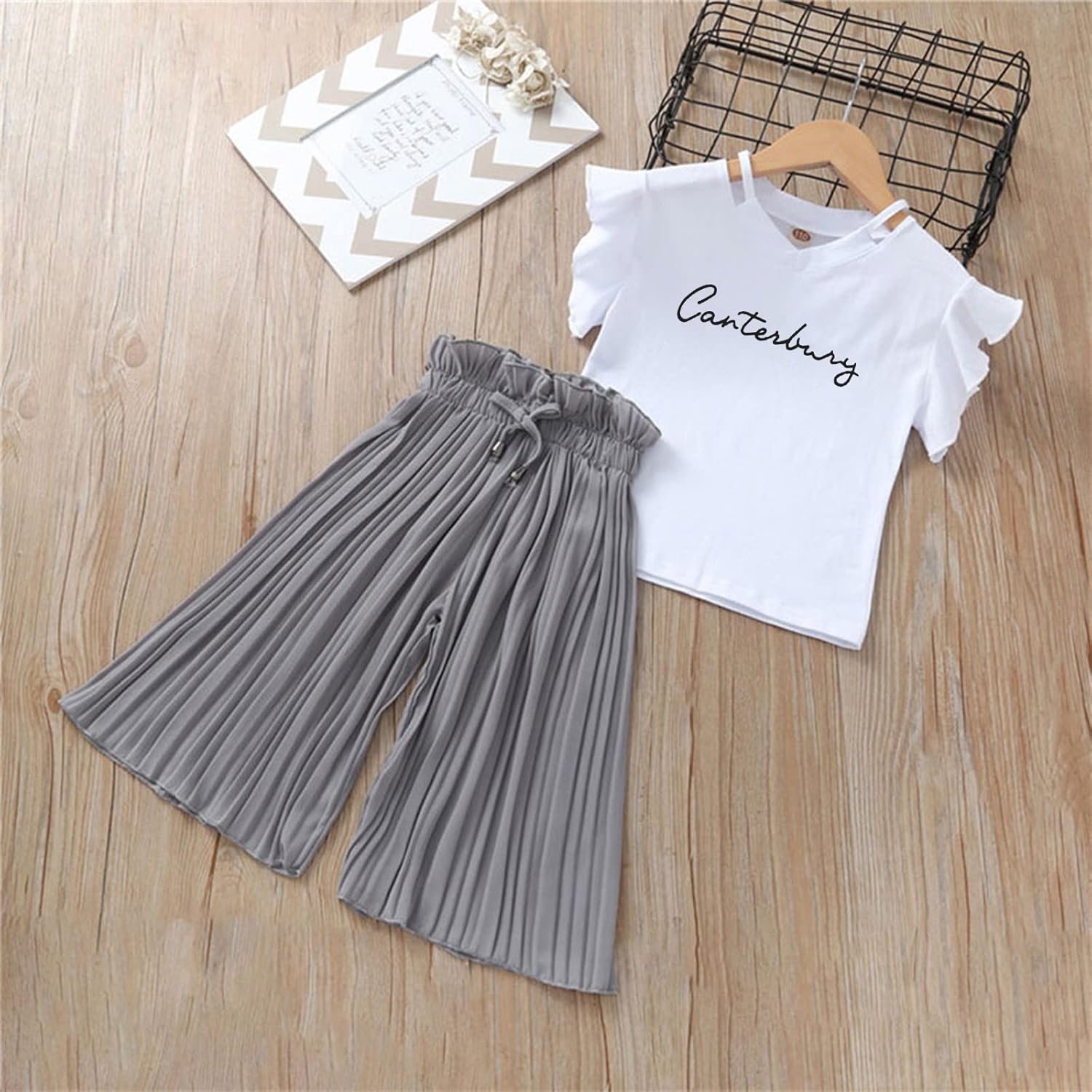 2025 Cute Kids Costume Outfits Set Girls Baby Letter Ruffle Pants Tops Sweatpants