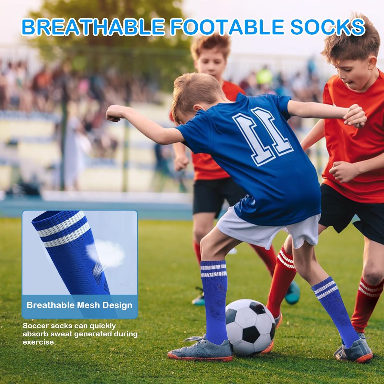 3 Pairs Kids Soccer Socks Striped Knee High