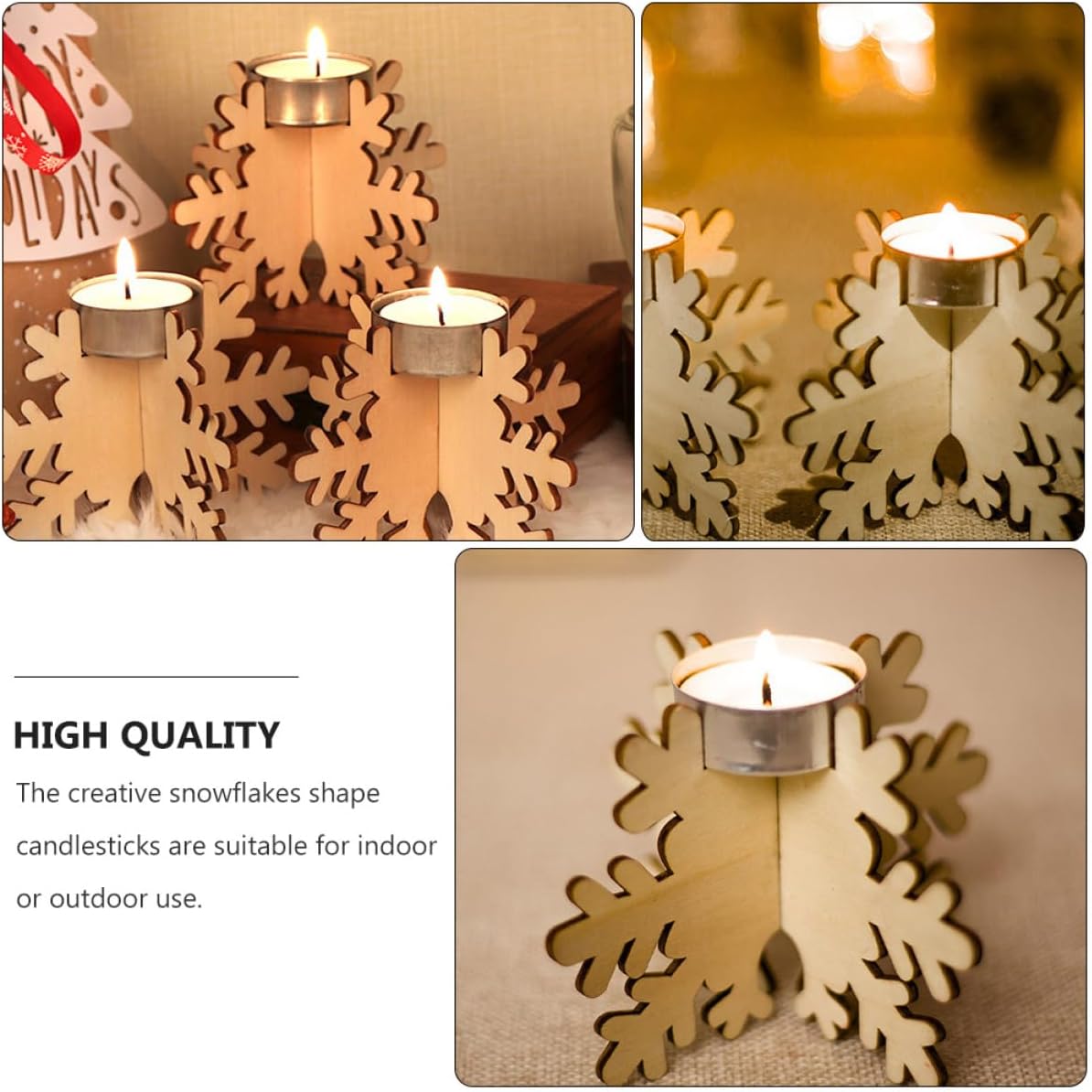 Snowflake Shape Wooden Candlestick Set 6pcs Christmas Decor