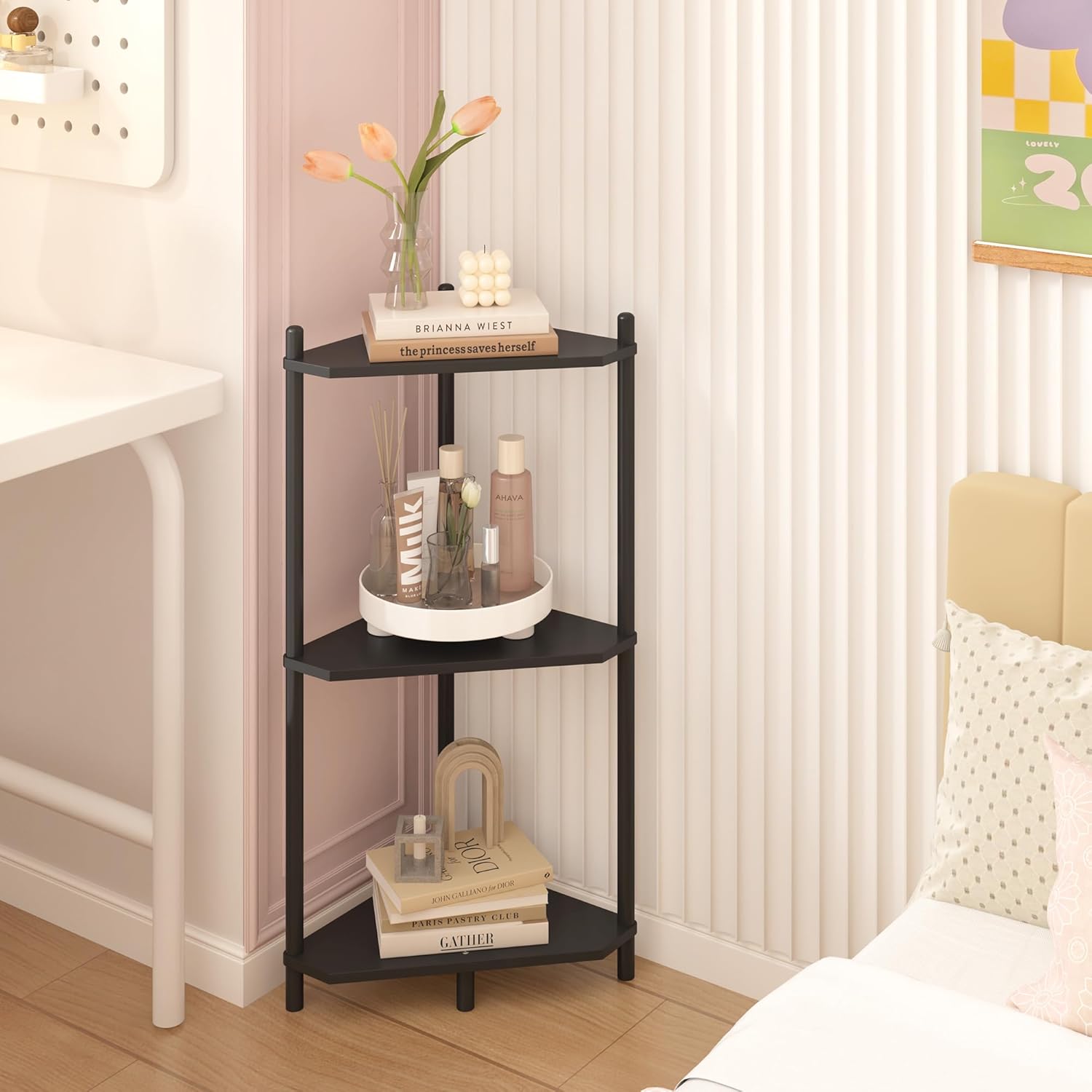 Wisuce 3 Tier Bamboo Corner Shelf - Black