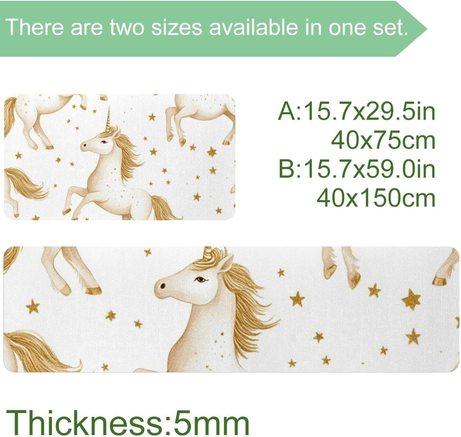 HOHODIY Set of 2 Gold Unicorns Kitchen Mats