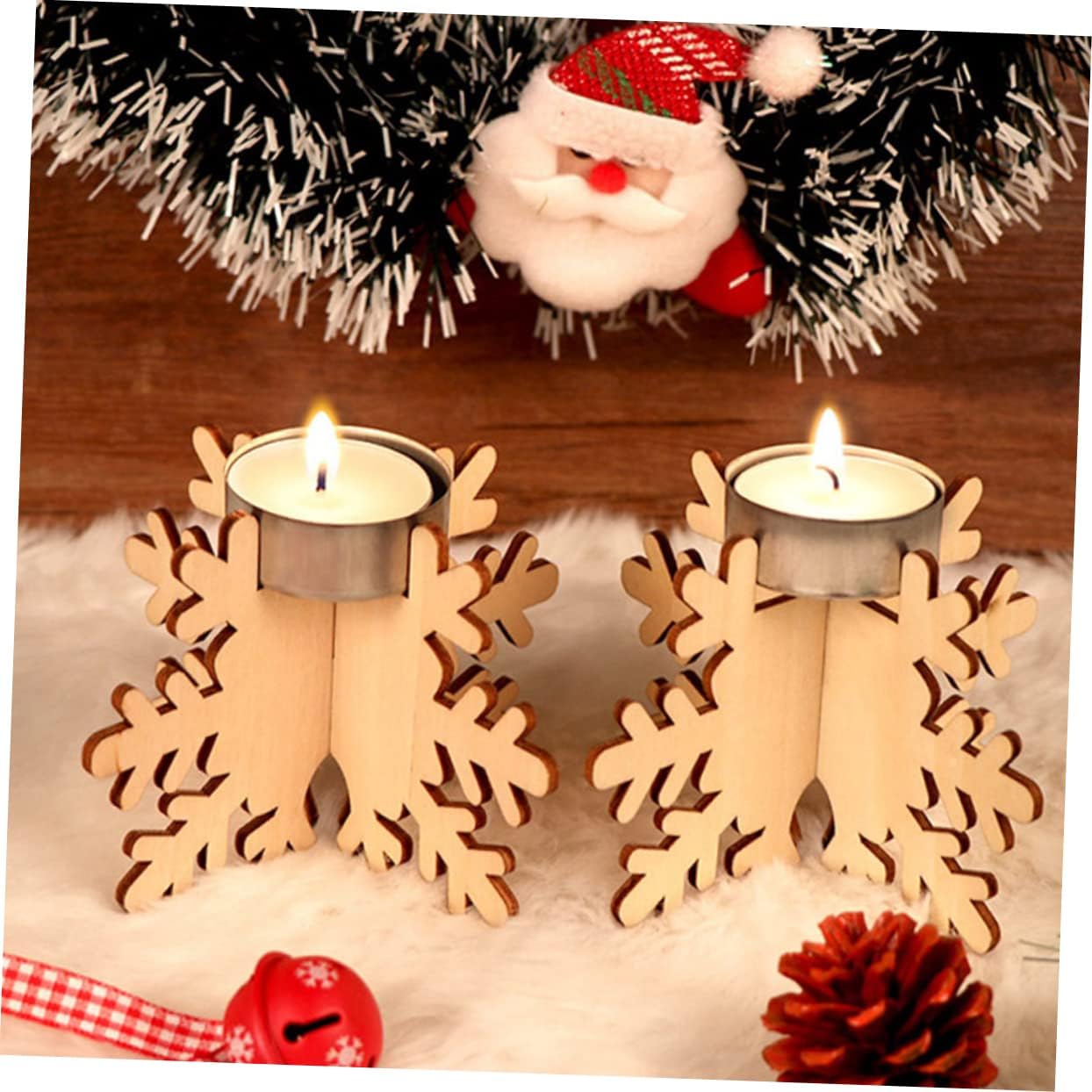 Elegant Christmas Snowflake Candle Holders 6 Pack Wood Decor