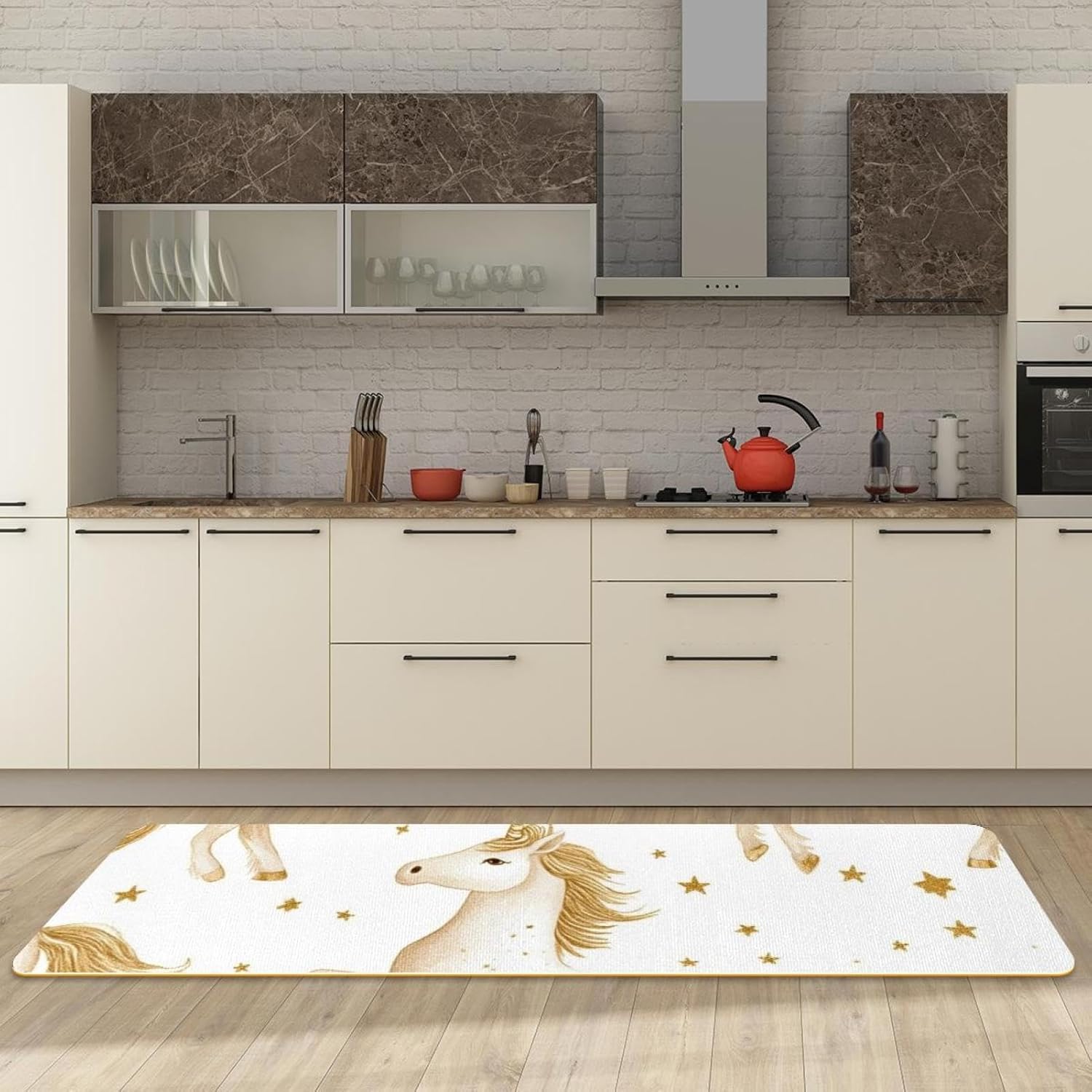 HOHODIY Set of 2 Gold Unicorns Kitchen Mats