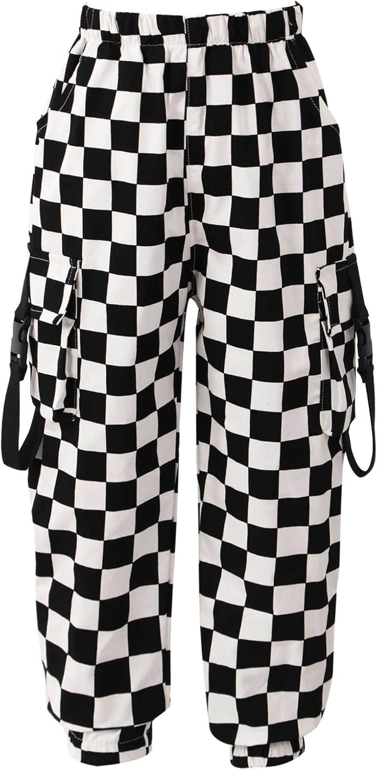 Oyolan Kids Girls Plaid Cargo Sweatpants