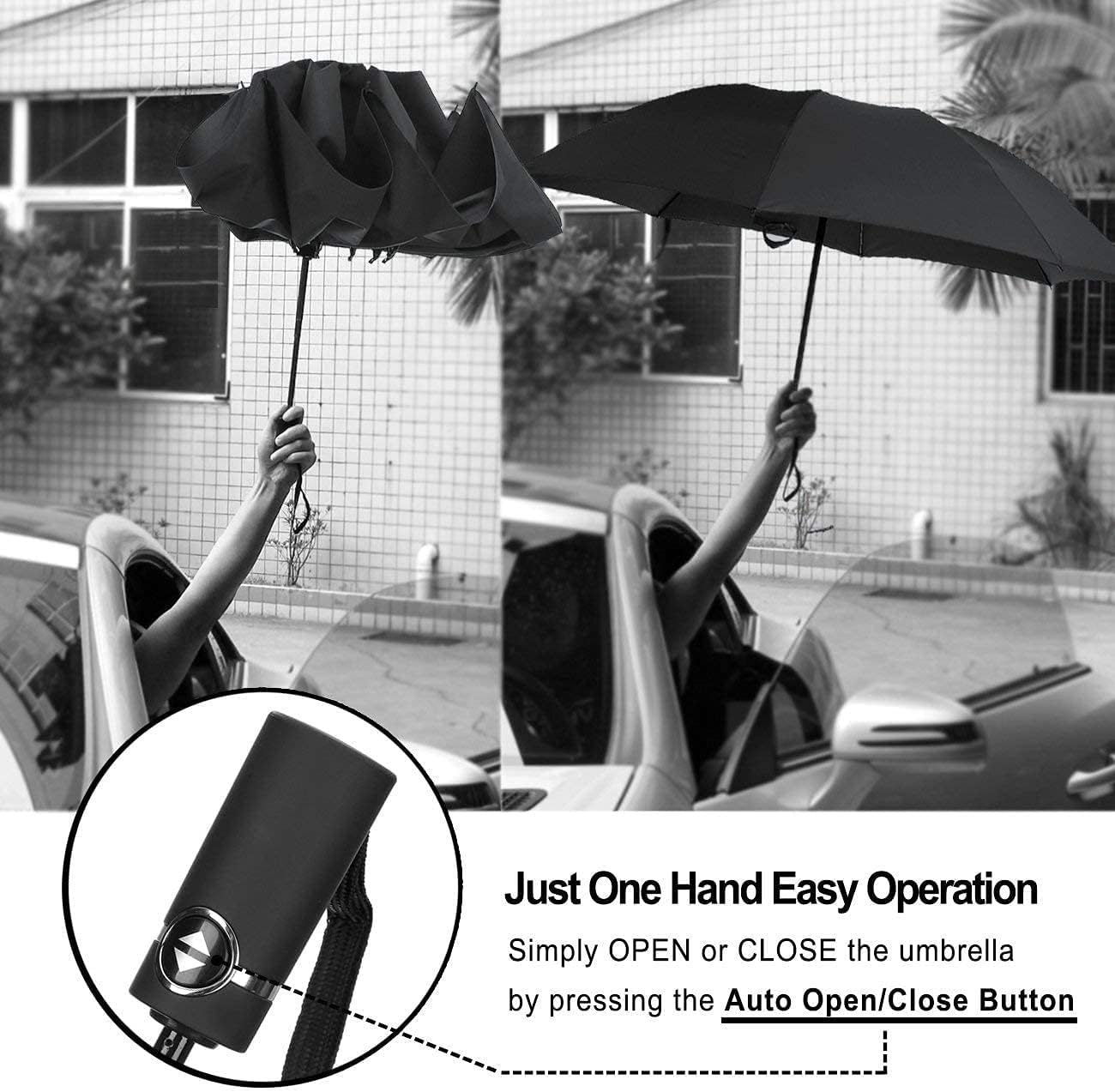 LANBRELLA Compact Reverse Folding Umbrella Auto Windproof 1