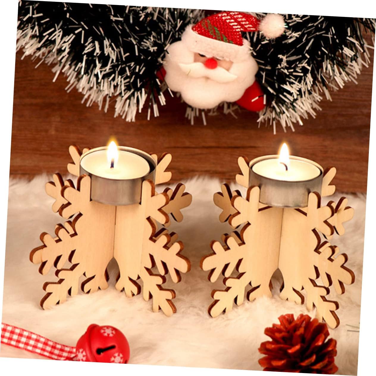 KICHOUSE Snowflake Wooden Candlestick Set for Christmas Decor