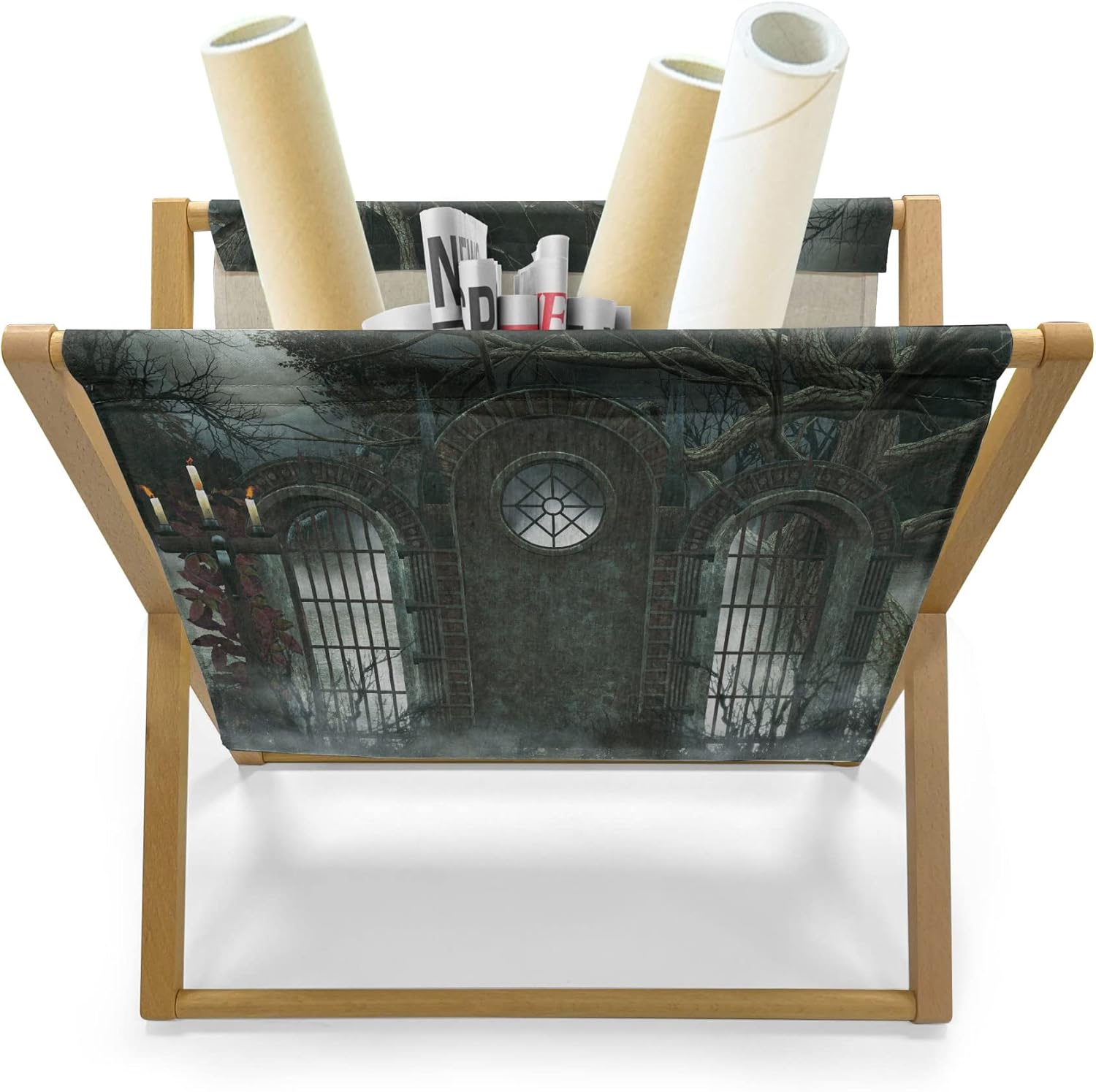 Lunarable Horror House Magazine Holder Gothic Style 22 x 19 Grey