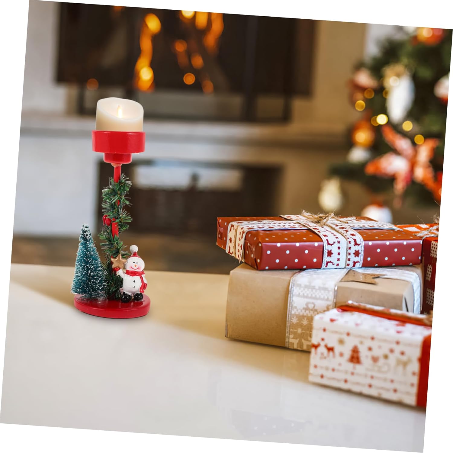 Gatuida Resin Snowman Candle Holders for Holiday Decor