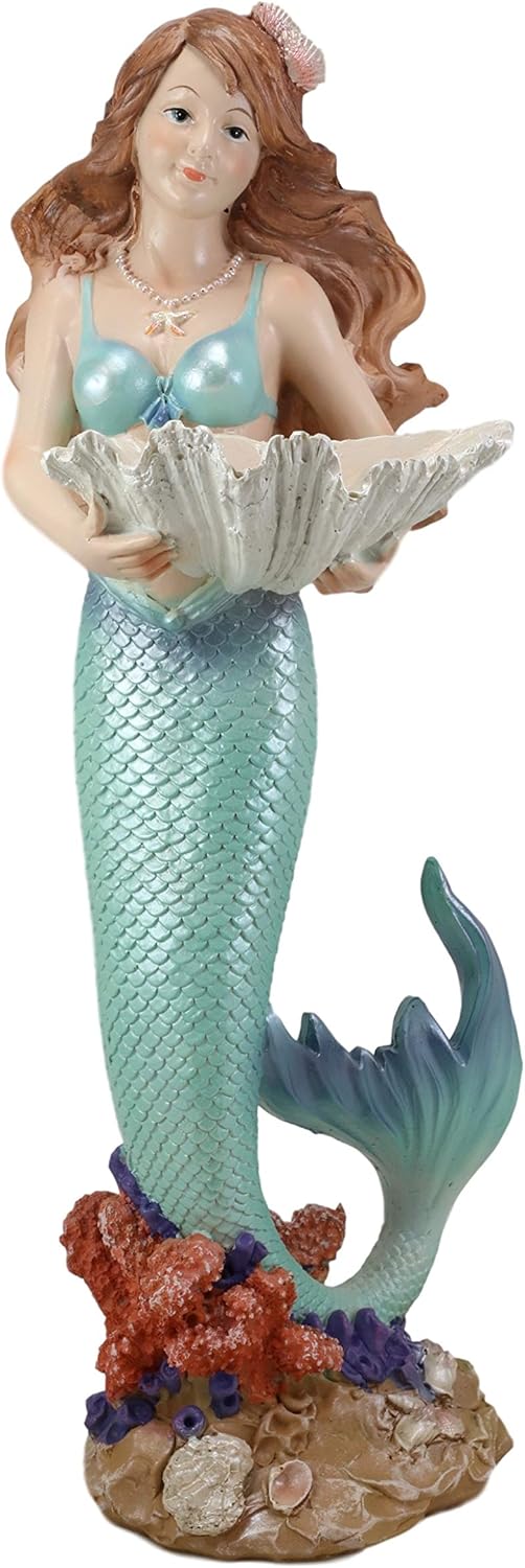 Ebros 17 Inch Tall Mermaid Ariel Statue with Oyster Shell