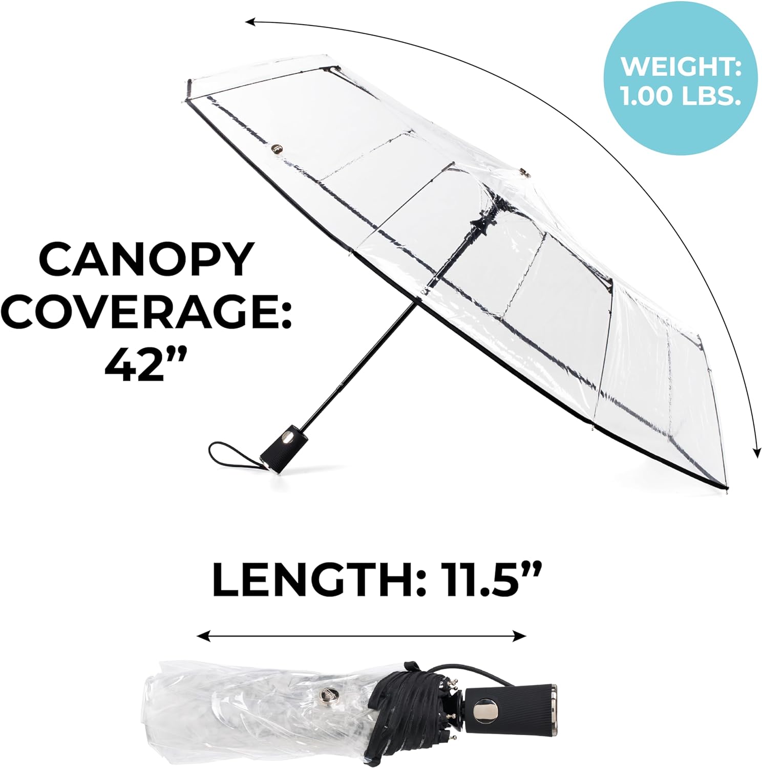 Totes Womens Ultra Clear Auto Open Umbrella Black