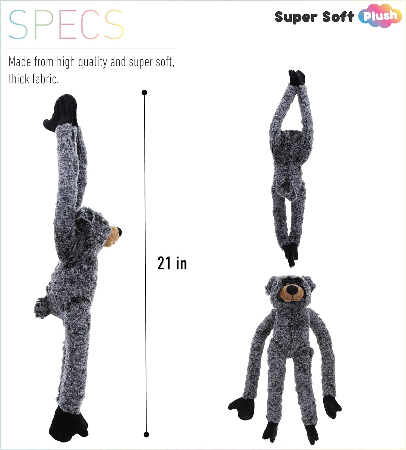 DolliBu Hanging Plush Black Bear Stuffed Animal - 21 Inch