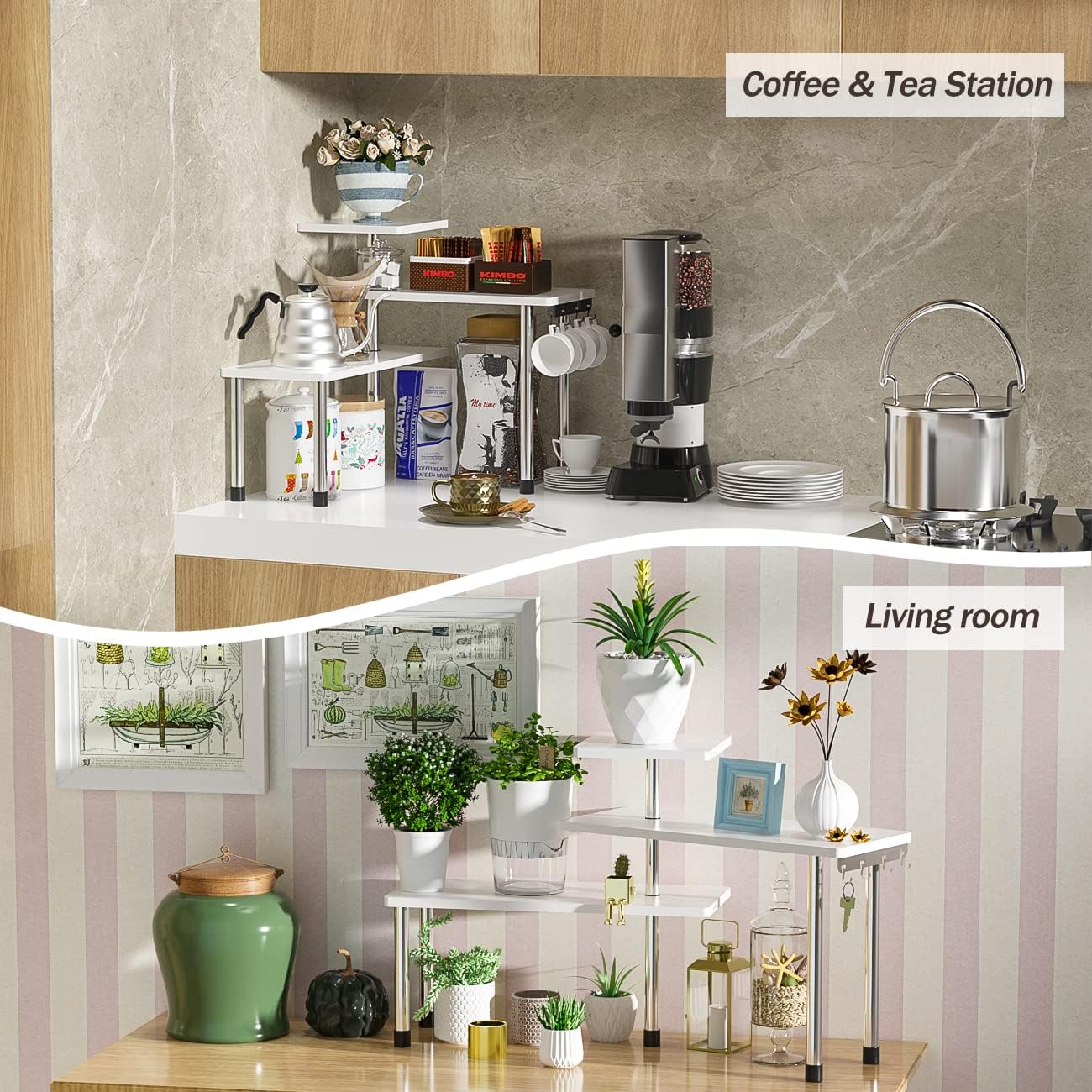 ZHWS 3 Tier Bamboo Corner Shelf - White