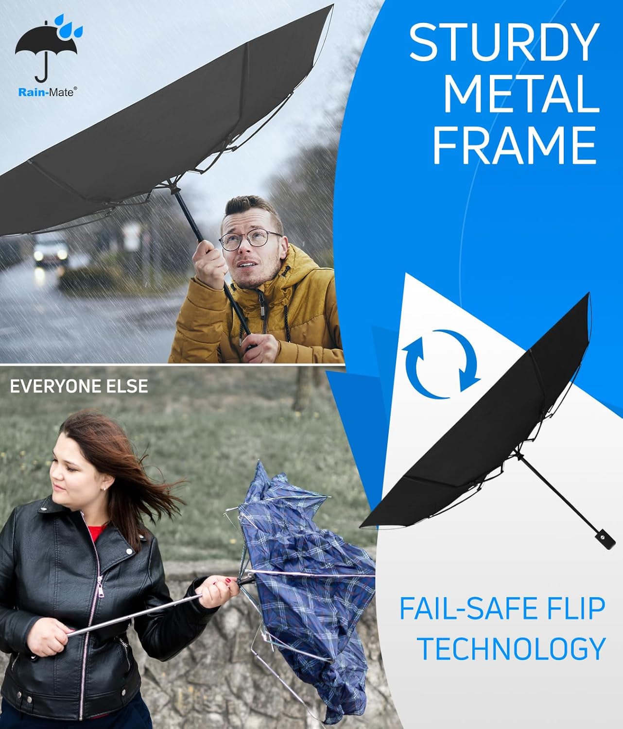 Rain-Mate Windproof Travel Umbrella - Auto Open Close Compact