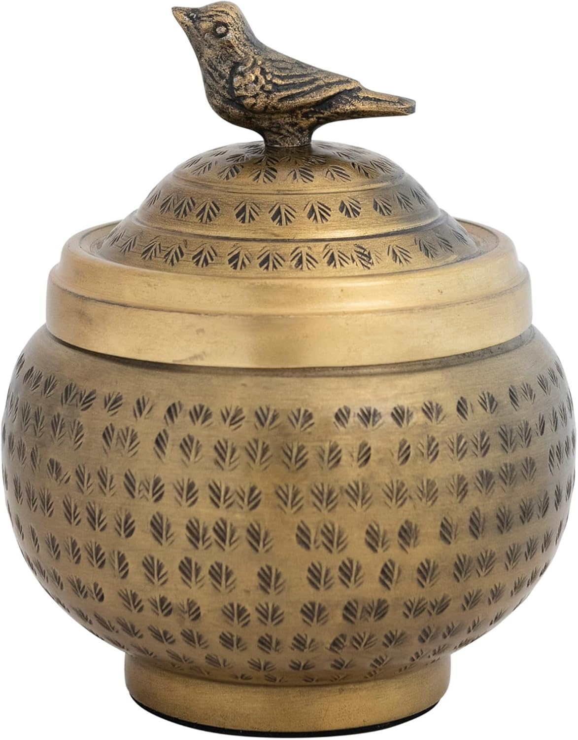 Creative Co-Op Brass Finish Decorative Jar with Bird Top
