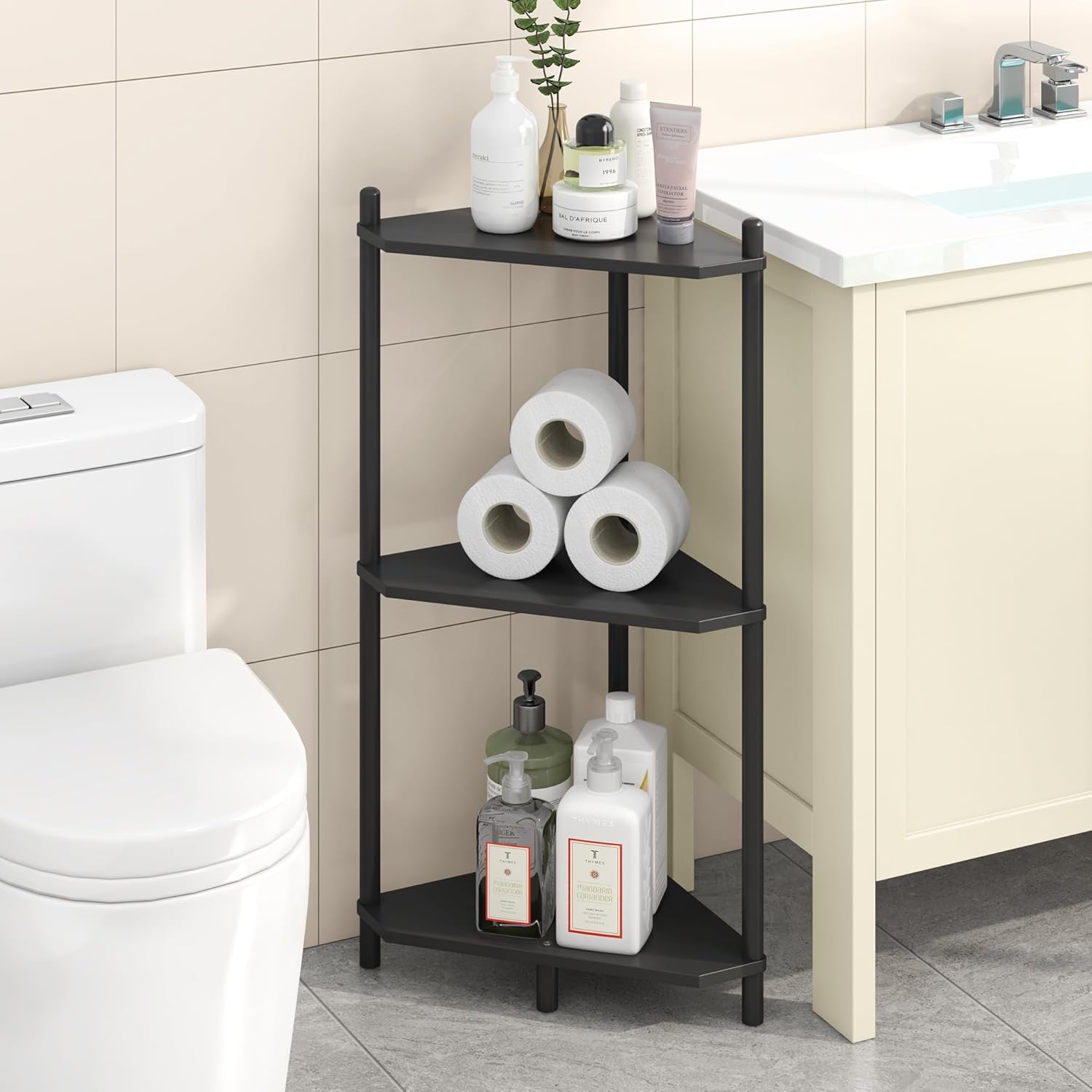 Wisuce 3 Tier Bamboo Corner Shelf - Black