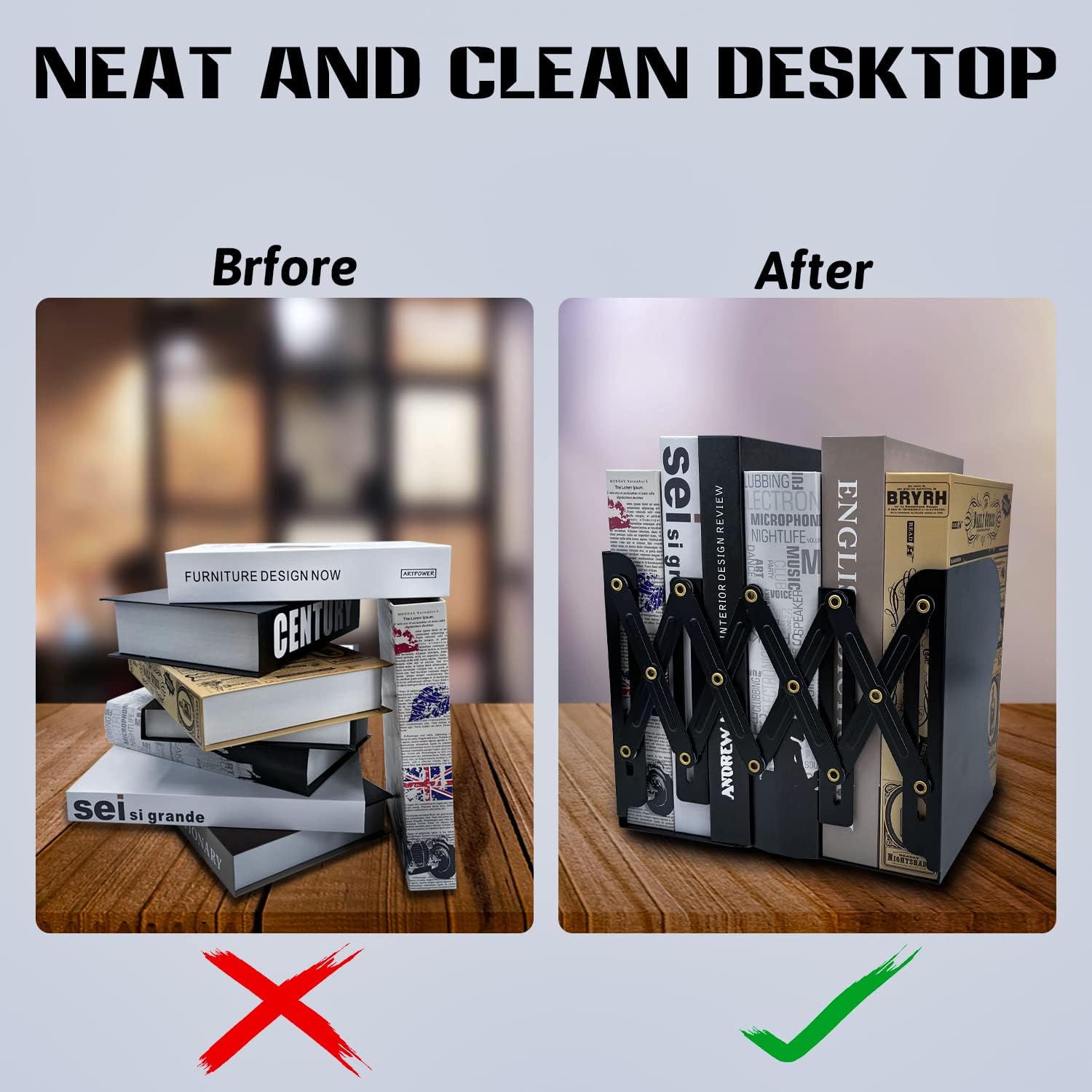 Adjustable Metal Bookends for Heavy Books and Desk Organization