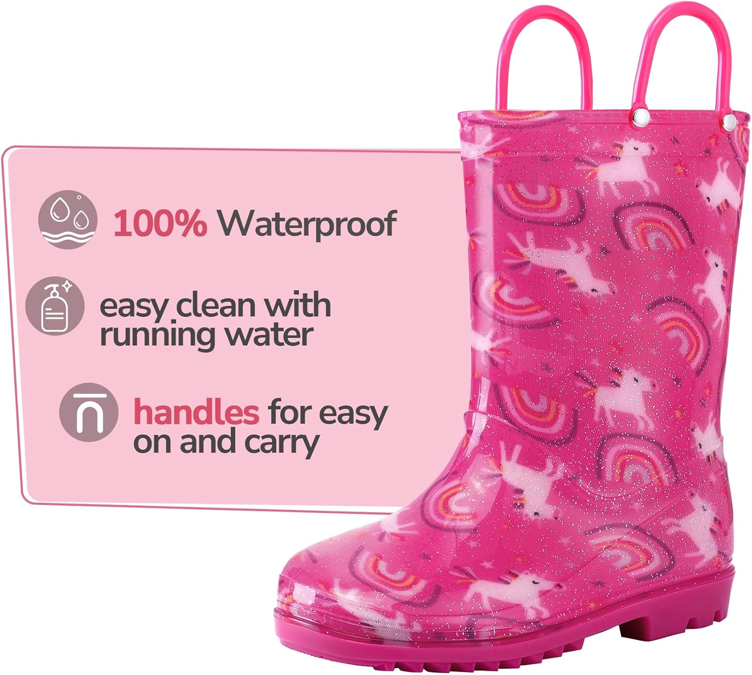 K KomForme Rain Boots for Kids Waterproof with Handles