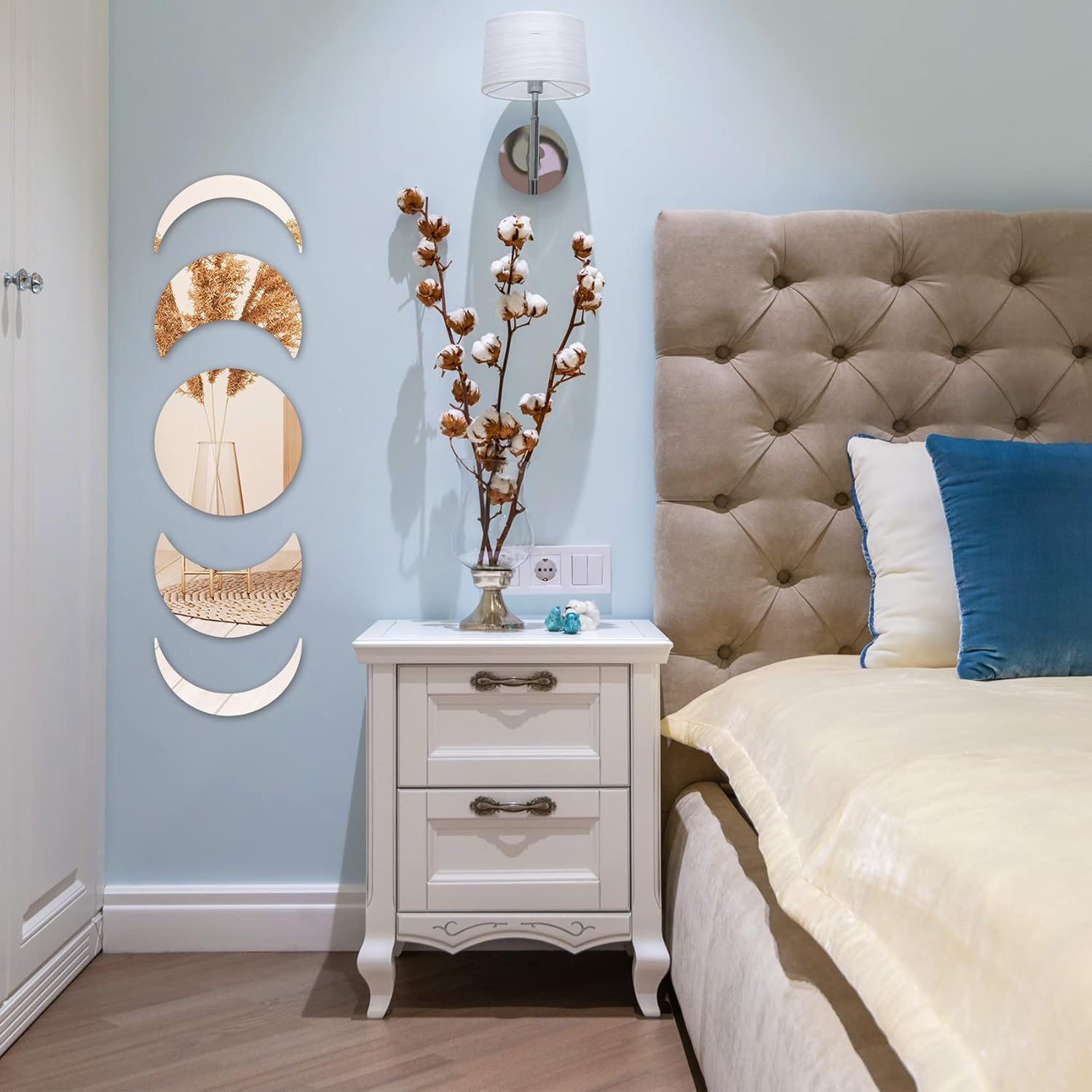 5 Pcs Moon Phase Acrylic Wall Mirror Stickers