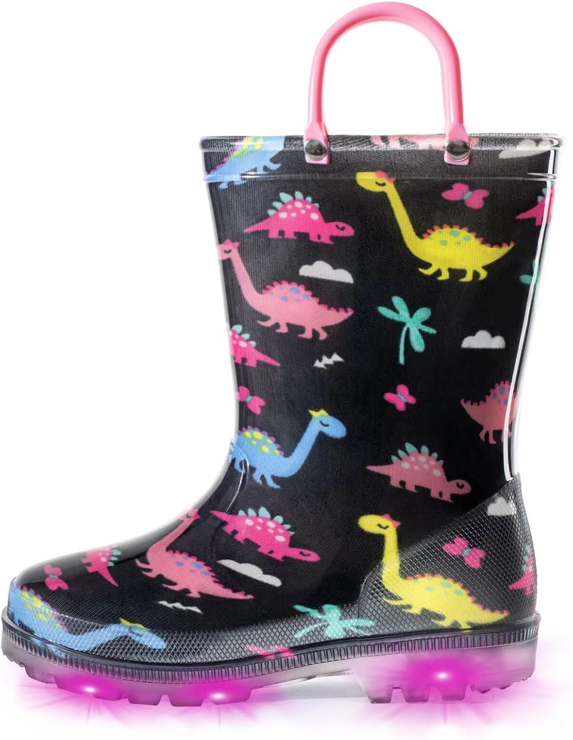 EUXTERPA Kids Waterproof Light Up Rain Boots with Glitter and Handles