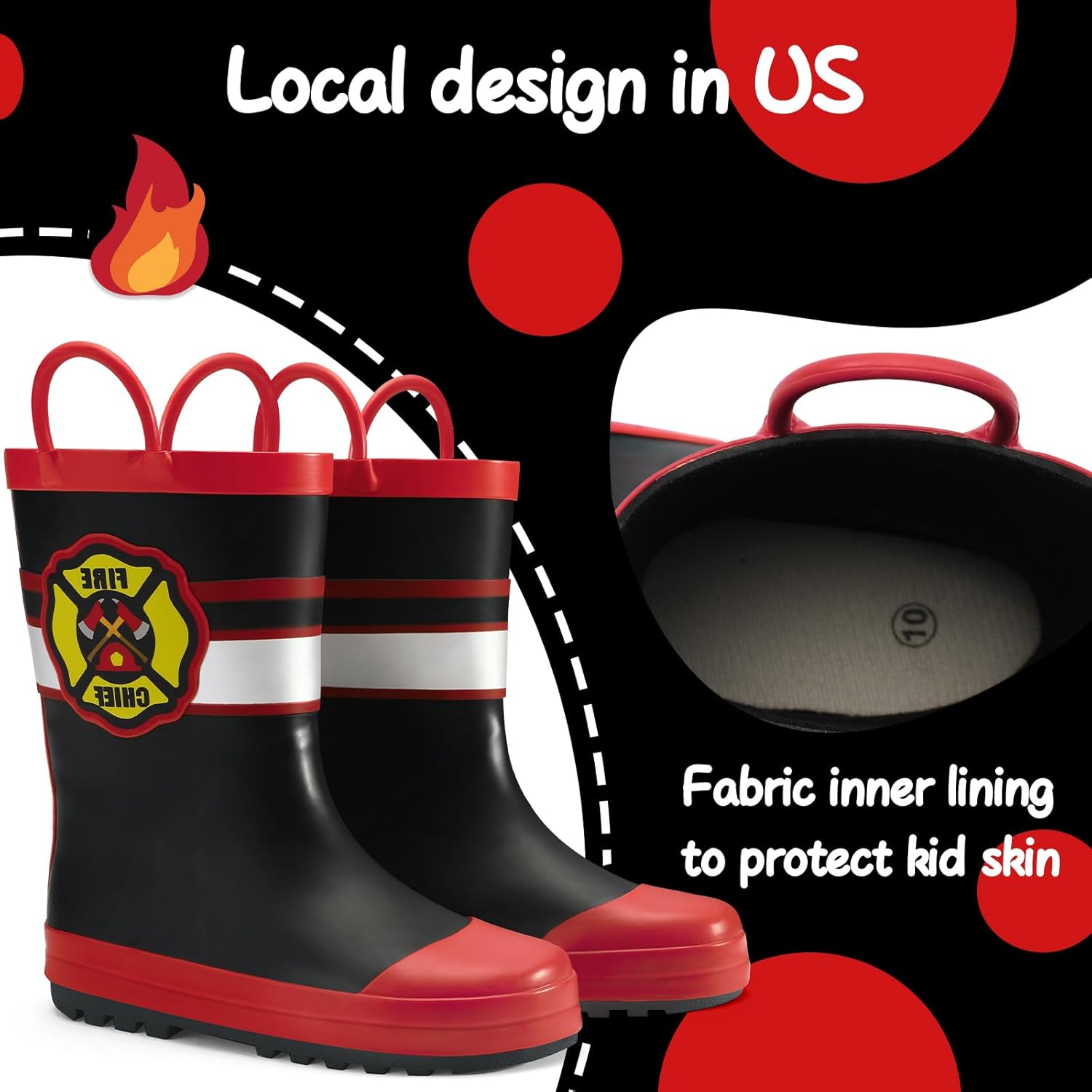 Mysoft Waterproof Rain Boots for Kids with Handles and Anti-Slip Tread