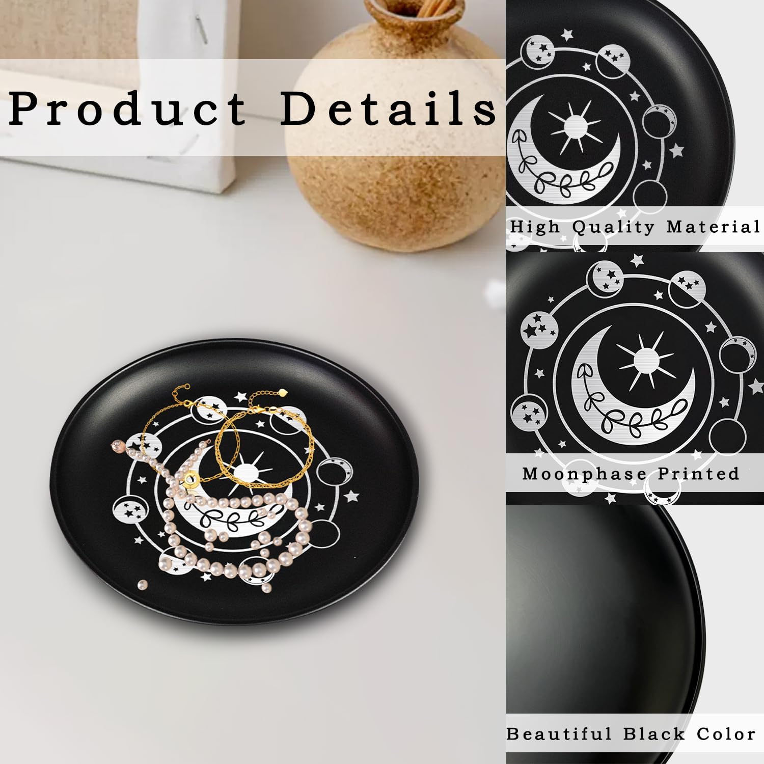 55 Inch Small Metal Jewelry Dish with Star Moon Print