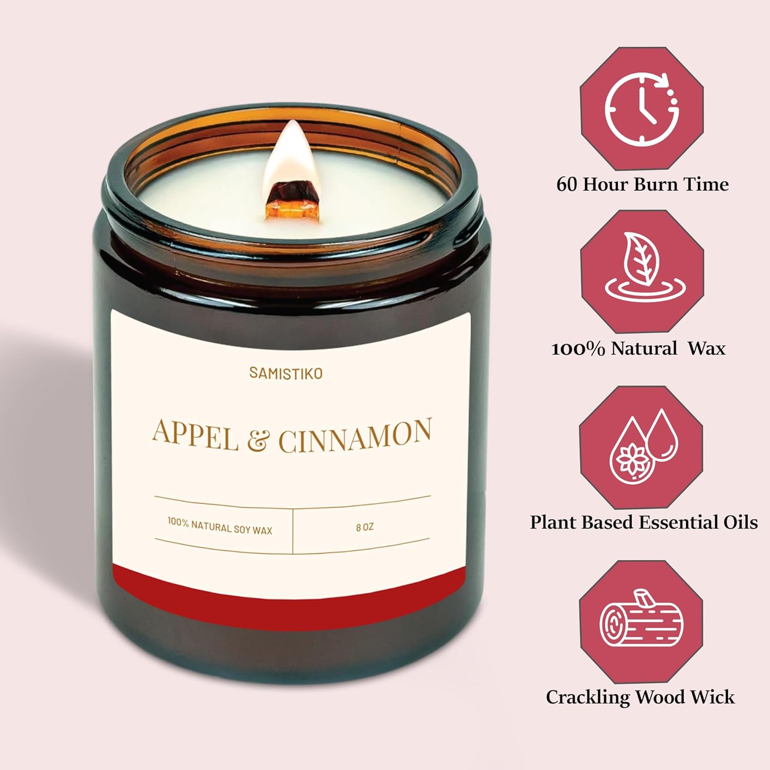 SAMISTIKO Apple Cinnamon Scented Candle 8oz 1