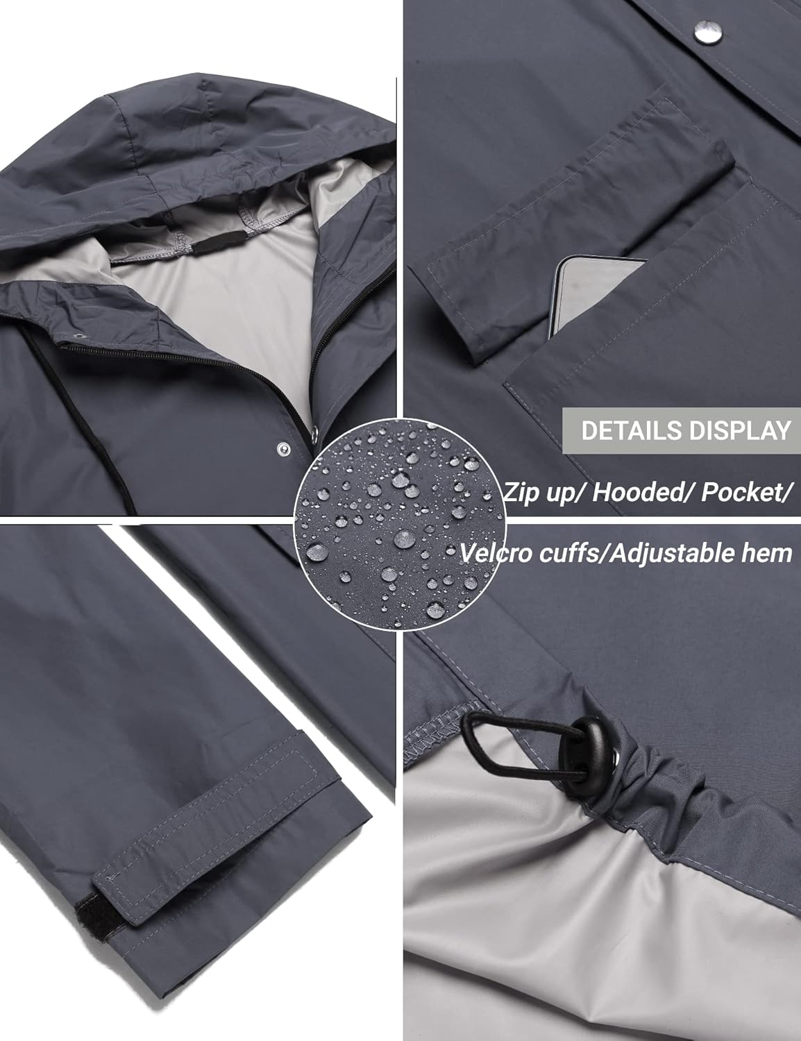 COOFANDY Mens Waterproof Rain Jacket with Hood Lightweight