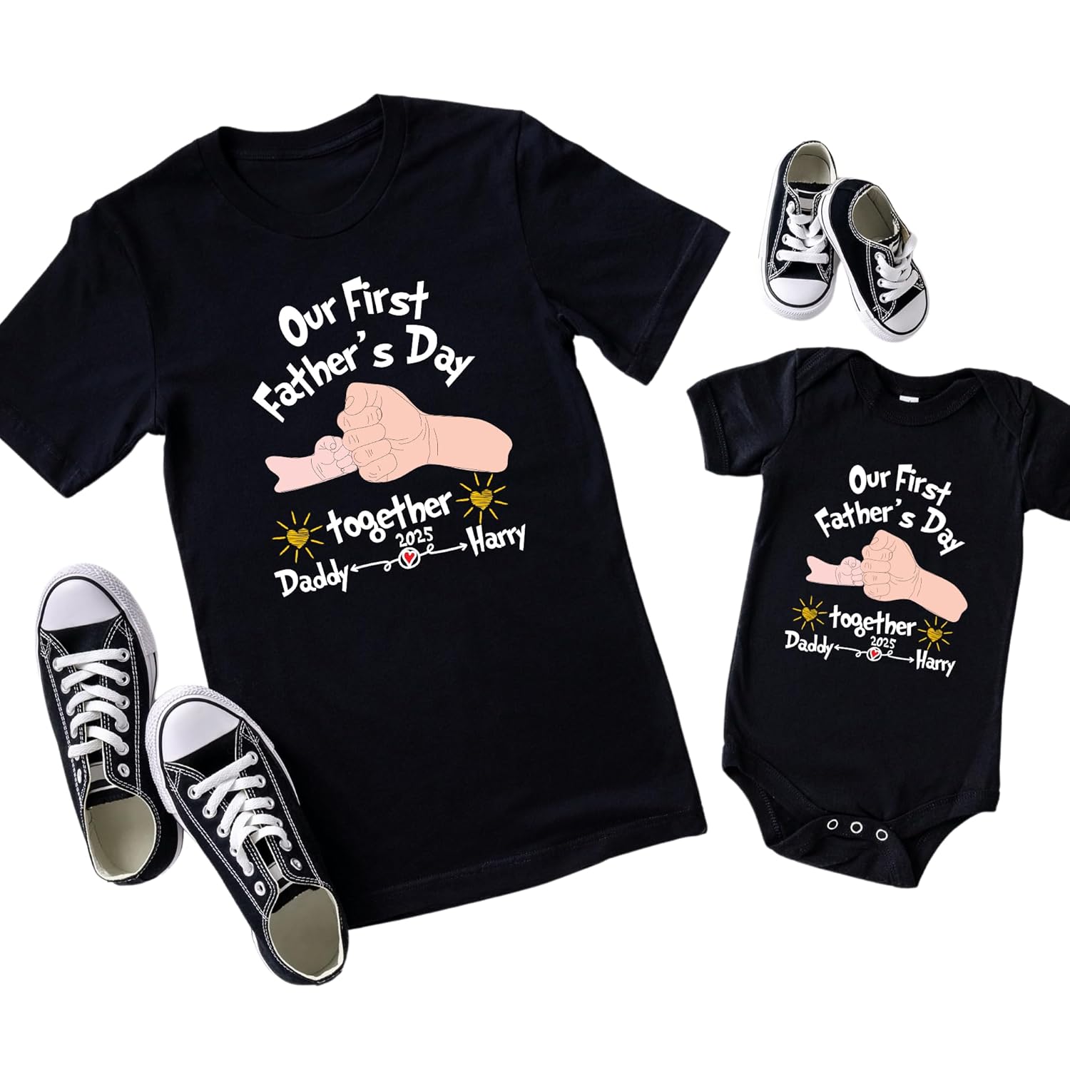 Our First Fathers Day Matching Shirts Set - Holding Hands Design