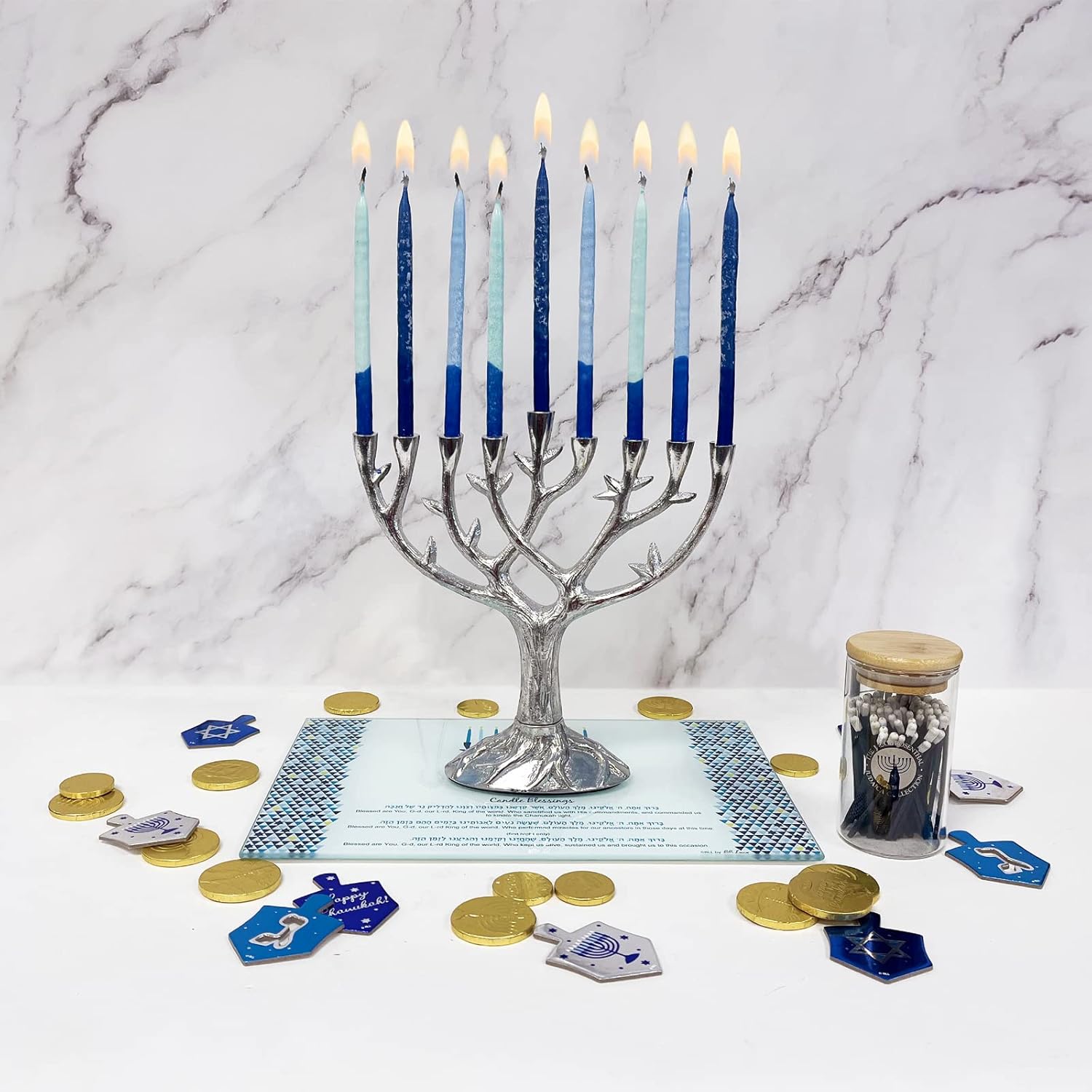 Rite Lite Tempered Glass Hanukkah Drip Tray Tree of Life Design