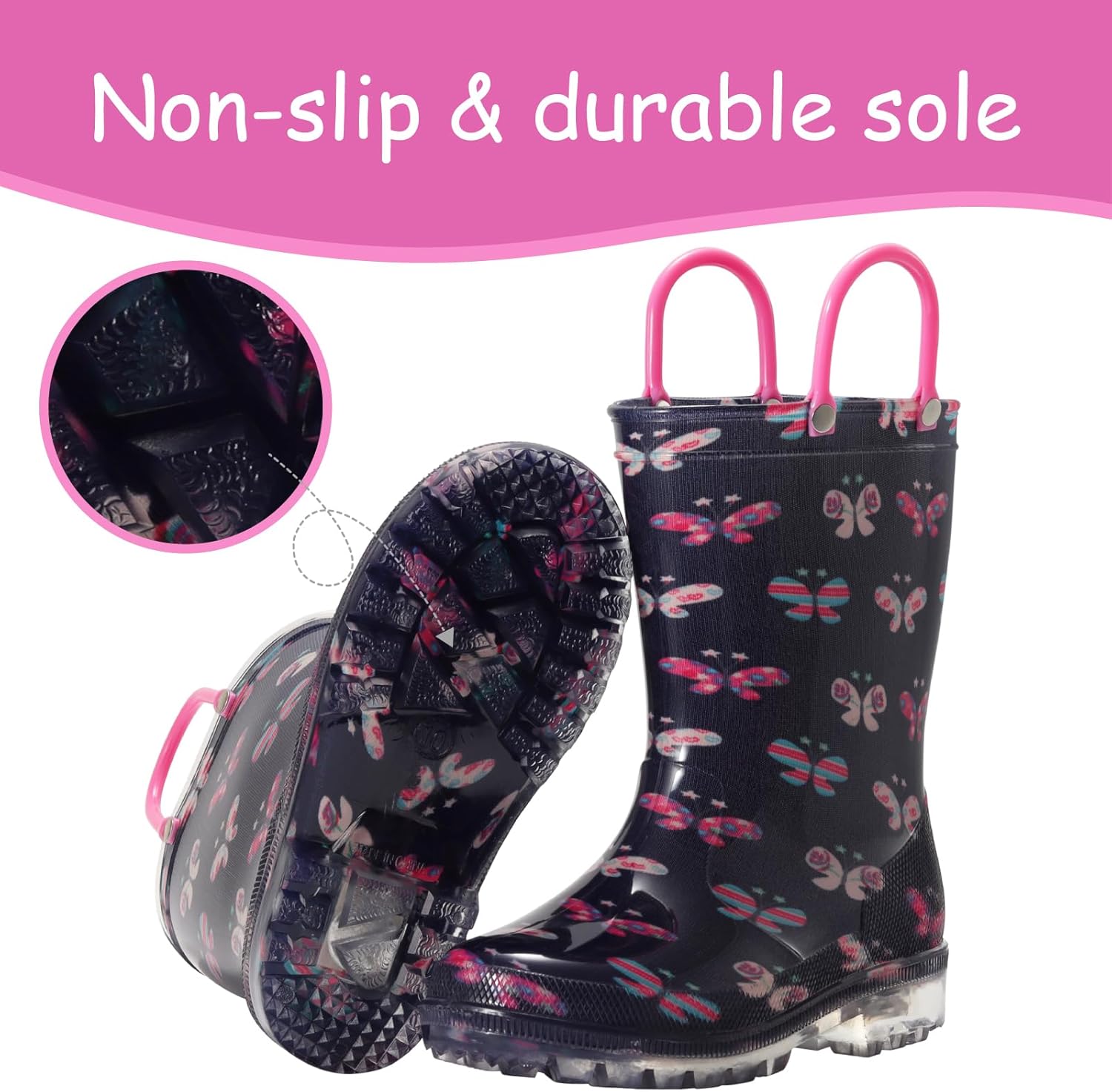 WILLPORT Light Up Rain Boots for Toddlers with Easy-On Handles