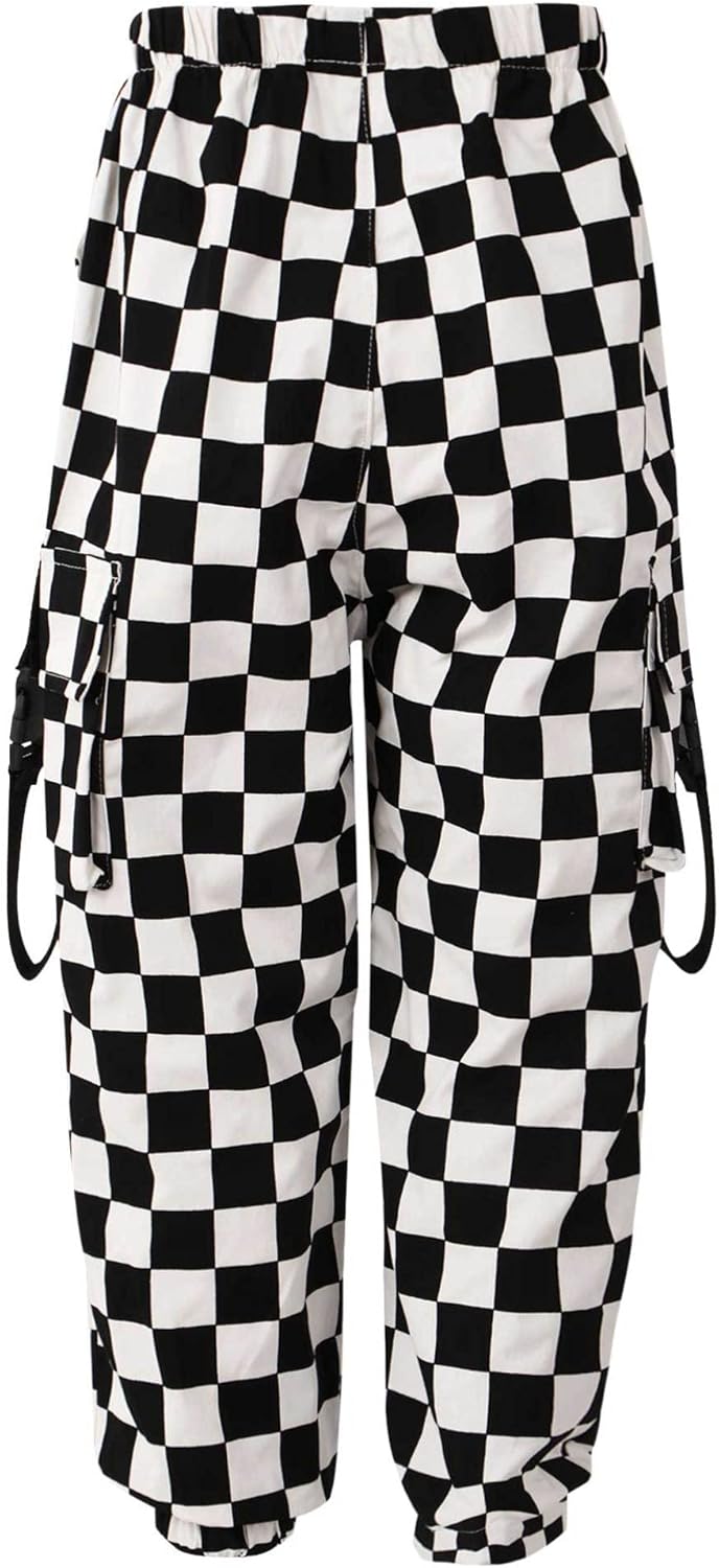 Aislor Kids Girls Plaid Print Cargo Jogger Pants