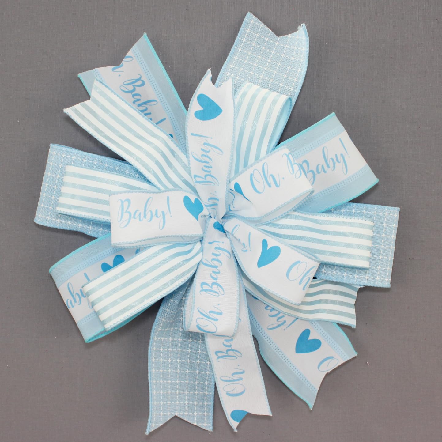 Oh Baby Boy Blue Wreath Bow - Made in USA