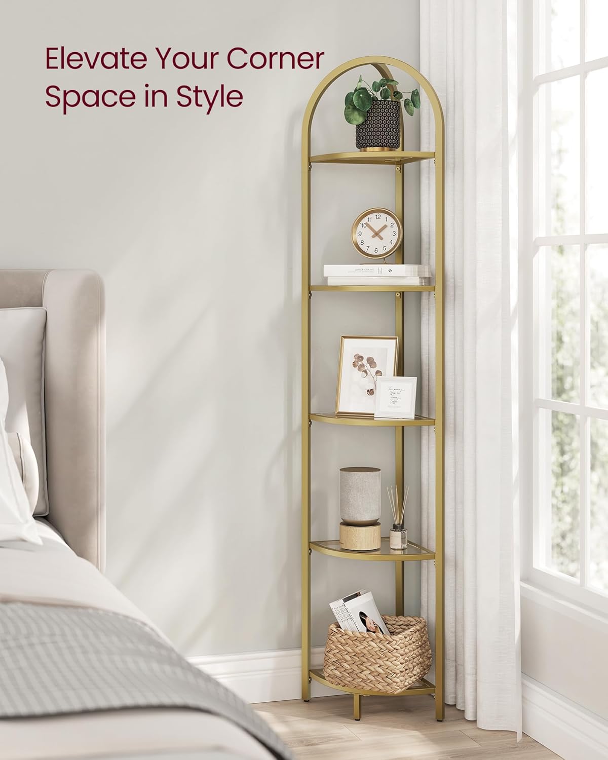 VASAGLE 5-Tier Corner Shelf Stand with Tempered Glass