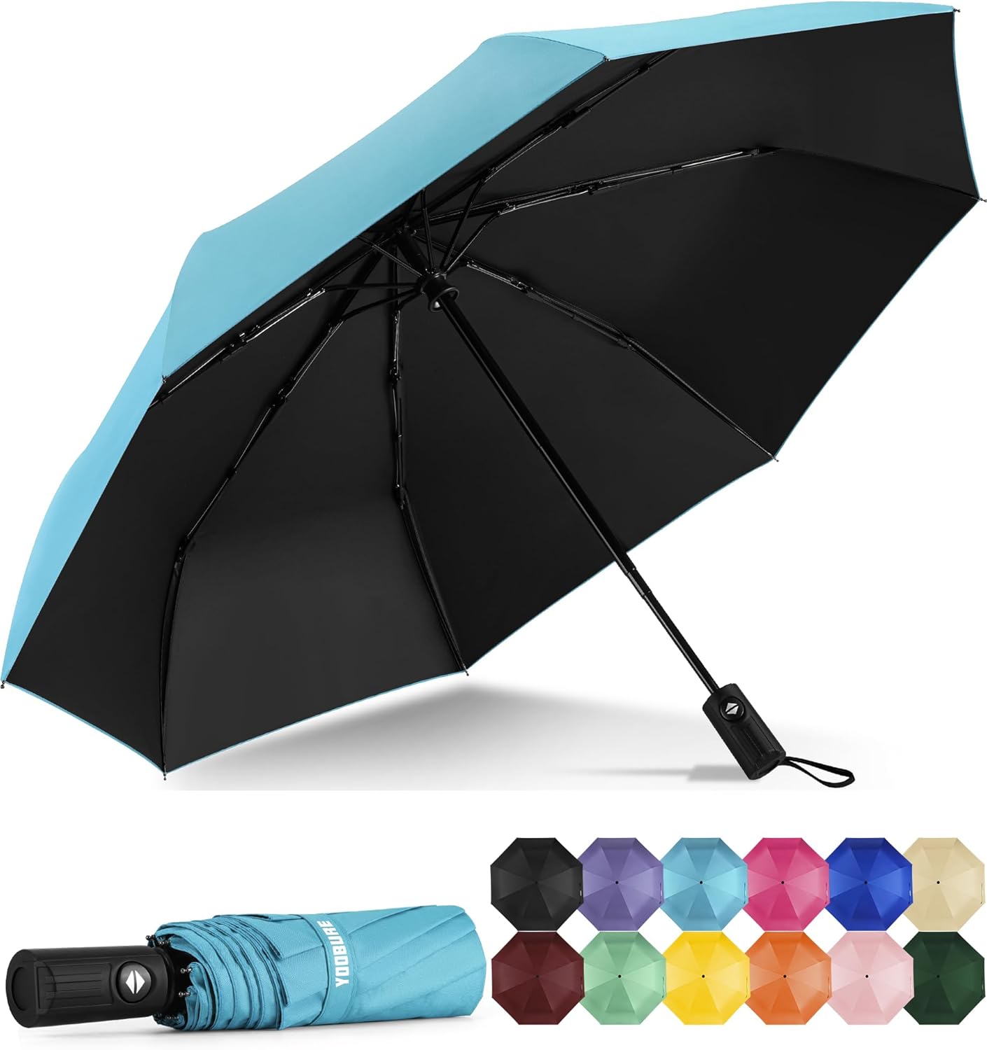 Yoobure Windproof Travel Umbrella - Automatic UV Protection Lightweight Portable 2 Person Shade